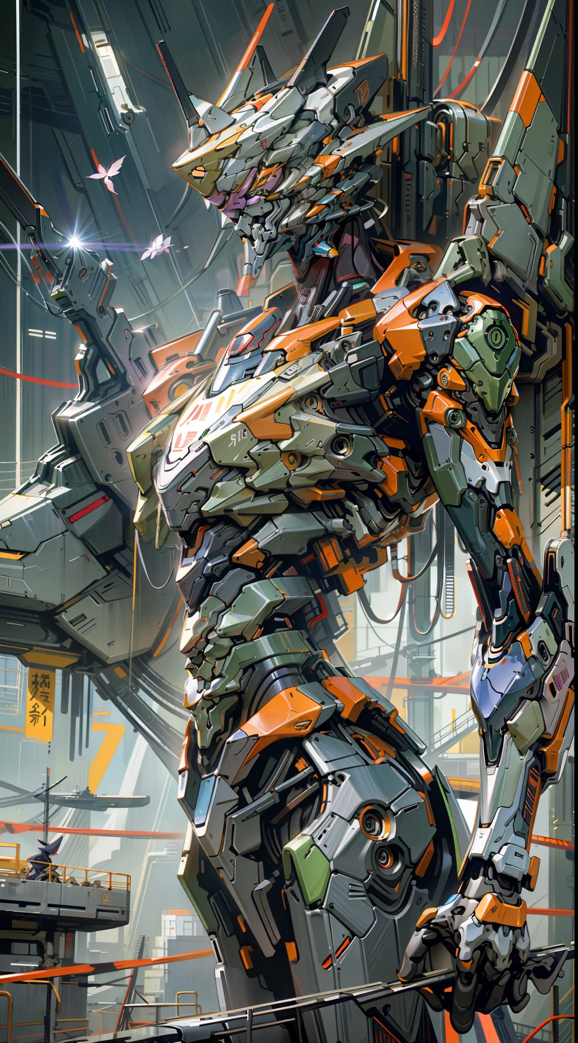 (eva 06), evagod, evangelion mecha, science fiction, looking at viewer, (official art, Best quality, masterpiece:1.2), illustration, high res, beautiful abstract background, Futurism, cyberpunk, intense angle, 、脸部特写、细节化