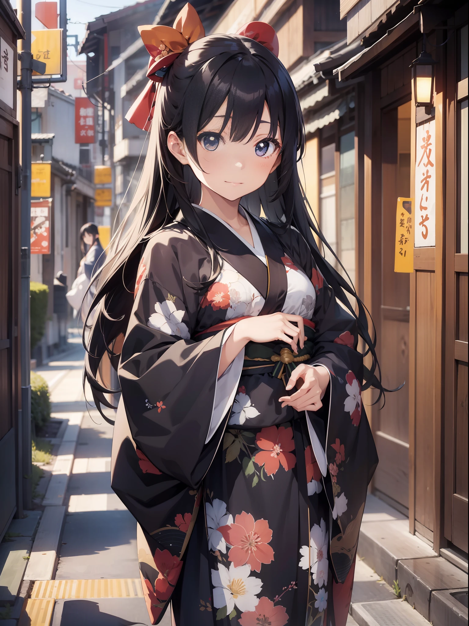 A beautiful [[beautiful Japanese]] girl with long [[long black hair]] wearing a kimono.--style Anime Girl