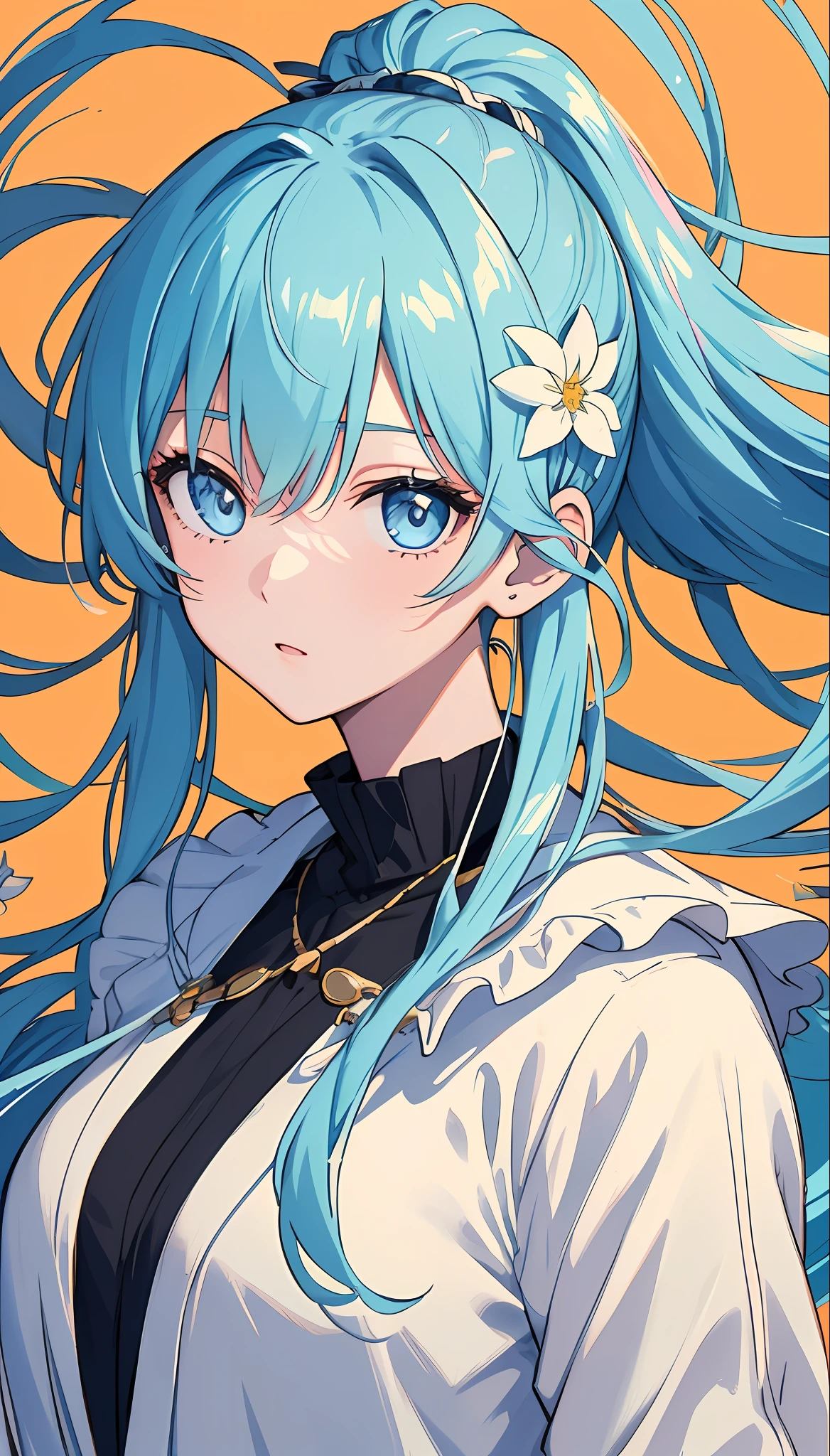 (masterpiece), (best quality), (ultra detailed),(disheveled hair),(illustration), (1girl), (Fashionable clothing), standing, Fashion model, looking at viewer, (interview), (simple background),beautiful detailed eyes, delicate beautiful face, Floating,(high saturation),(colorful splashes),colorful bubble,(shining), focus on face, ponytail, kamisato ayaka, light blue hair, bangs, hair ring, floating flowers, floating hairs, (shining), best lighting, best shadow,