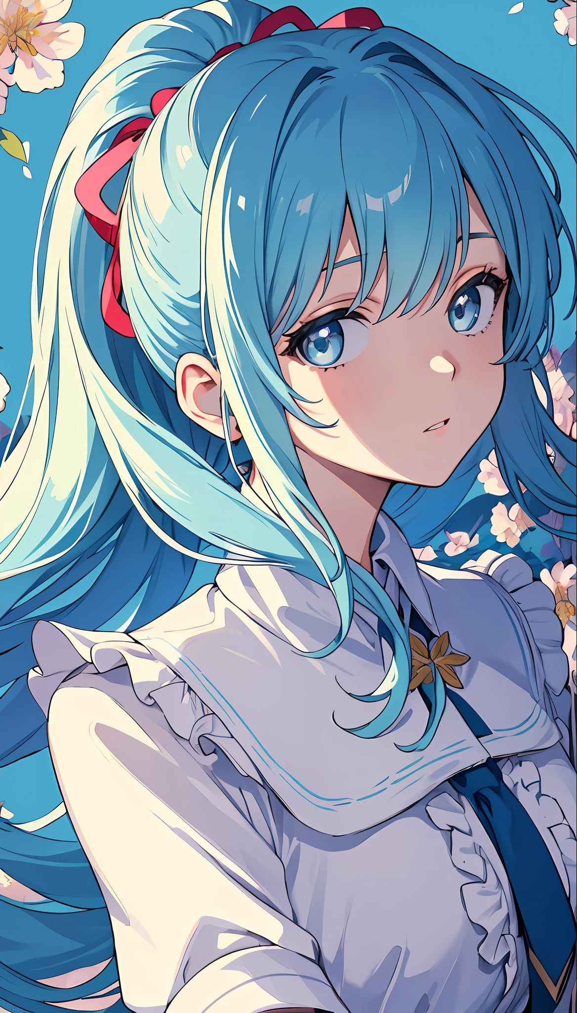 (masterpiece), (best quality), (ultra detailed),(disheveled hair),(illustration), (1girl), (Fashionable clothing), standing, Fashion model, looking at viewer, (interview), (simple background),beautiful detailed eyes, delicate beautiful face, Floating,(high saturation),(colorful splashes),colorful bubble,(shining), focus on face, ponytail, kamisato ayaka, light blue hair, bangs, hair ring, floating flowers, floating hairs, (shining), best lighting, best shadow,