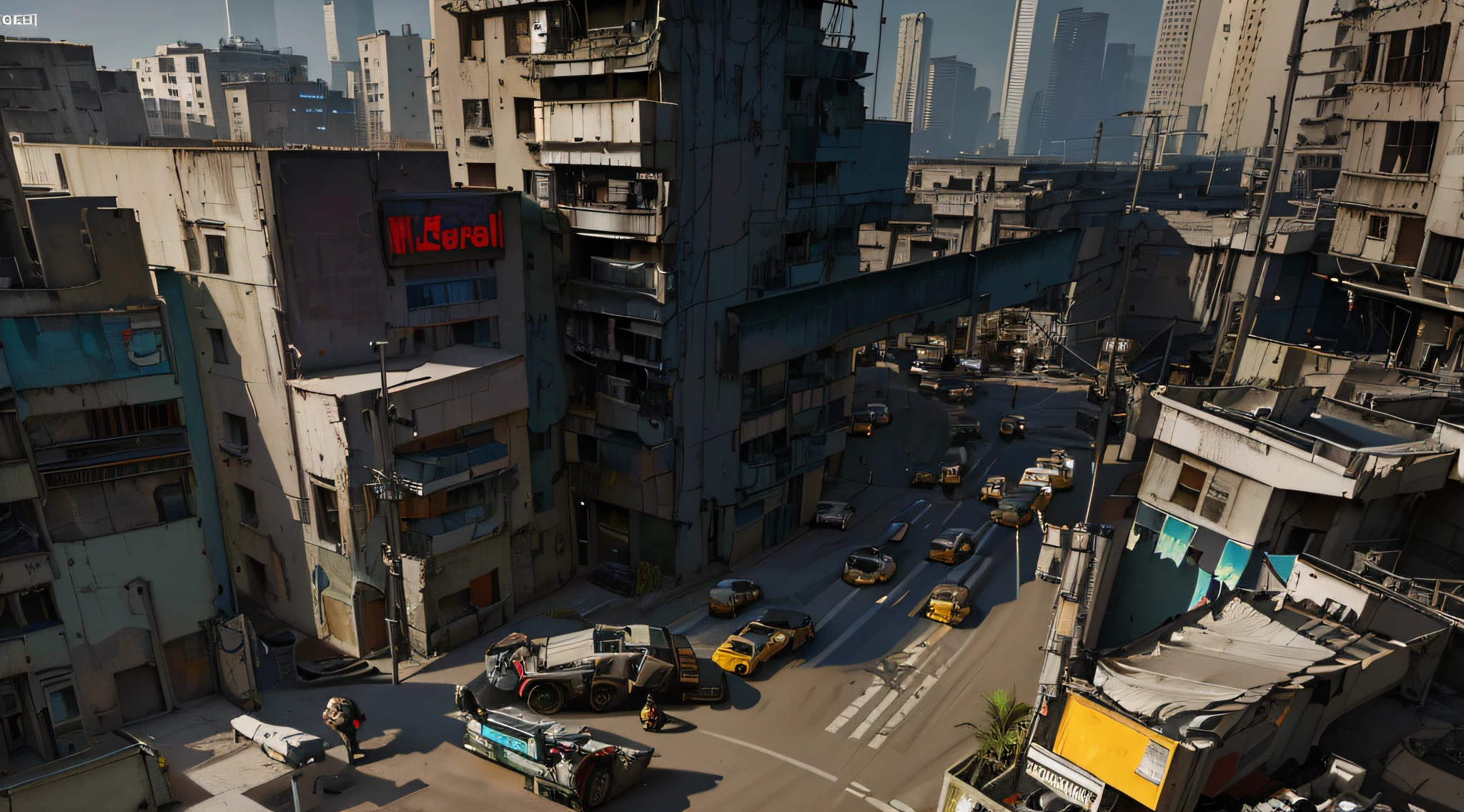Sandtable scenes, photorealistic photos, ultra-clear detail, Resident Evil, buildings stacked dirty cyberpunk cities, highly realistic Unreal Engine renderings