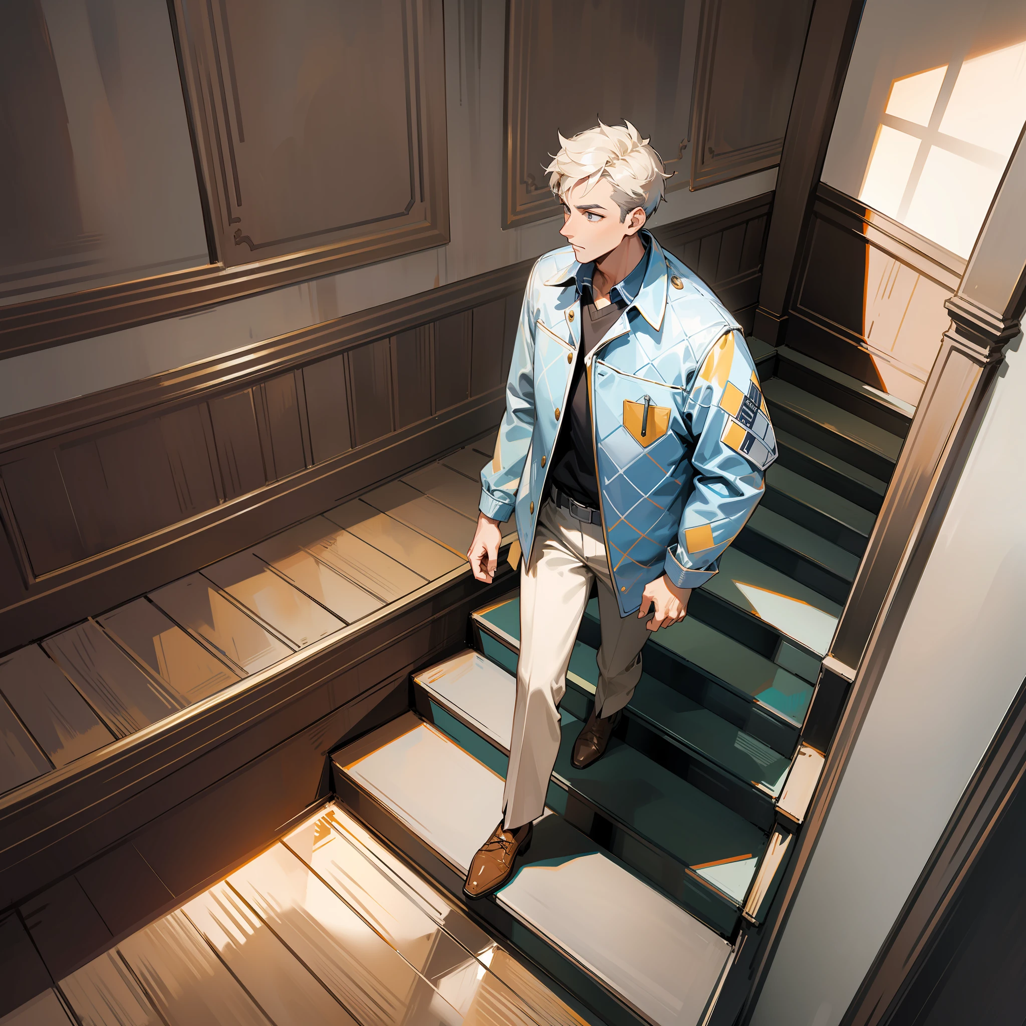High quality man walking down stairs