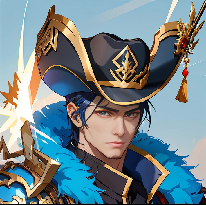 a close up of a person in a costume holding a gun, inspired by Huang Shen, Arena of Valor game, inspired by Huang Ding, heise jinyao, mobile legends, tane skin, wild rift, genshin impact character, posing for a fight intricate, zhongli from genshin impact, this character has cryokinesis, loong, ultra detailed, sharp focus, wear cowboy hat, handsome, badass, black hair