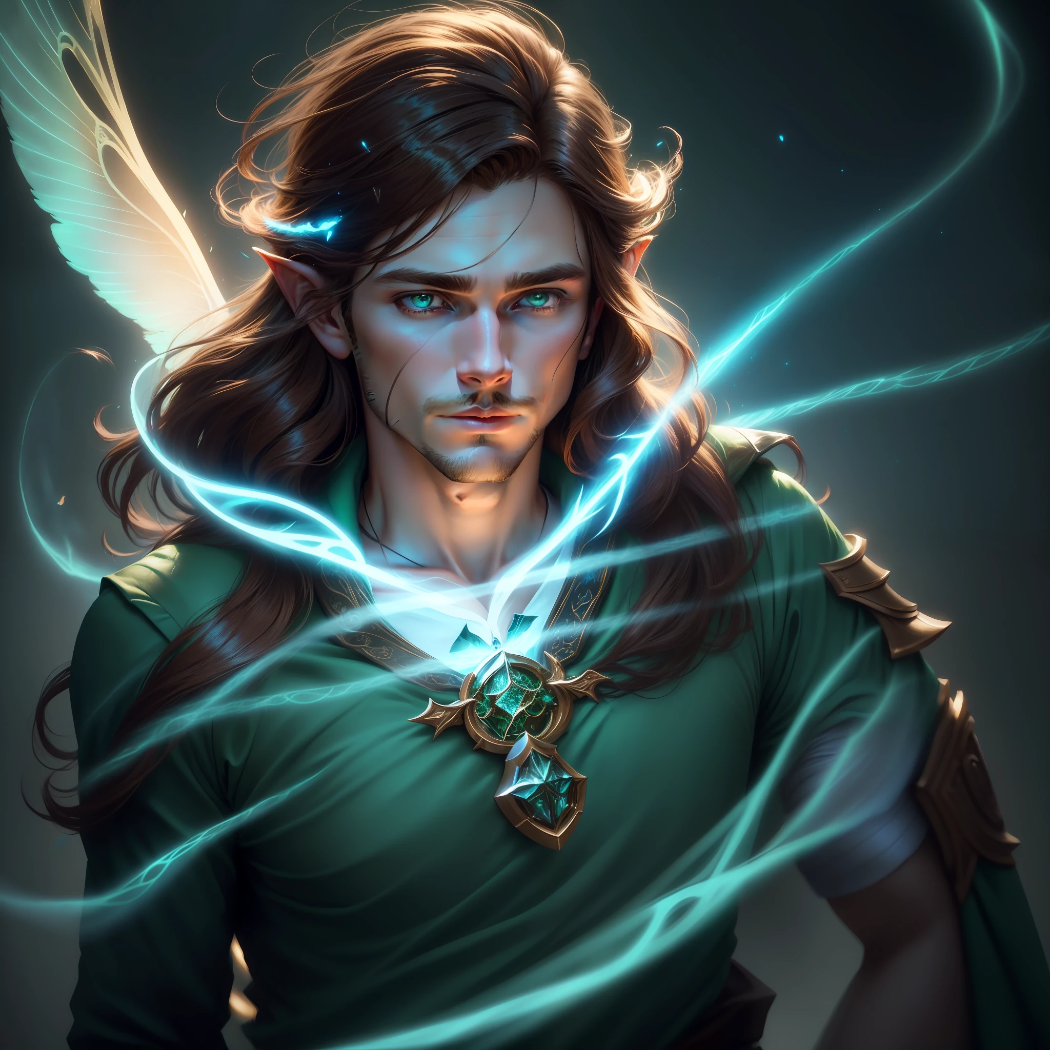 beautiful men brown hair fairy, green runes the face, big beautiful blue wings of fairy, plane of faerie, mistic, D&D, elfic ears, 8 k sensual lighting, soft portrait shot 8 k, florest background, gorgeous cinematic lighting, beautiful and cinematic lighting, cinematic lighting photography, soft lighting 8k, portrait soft low light