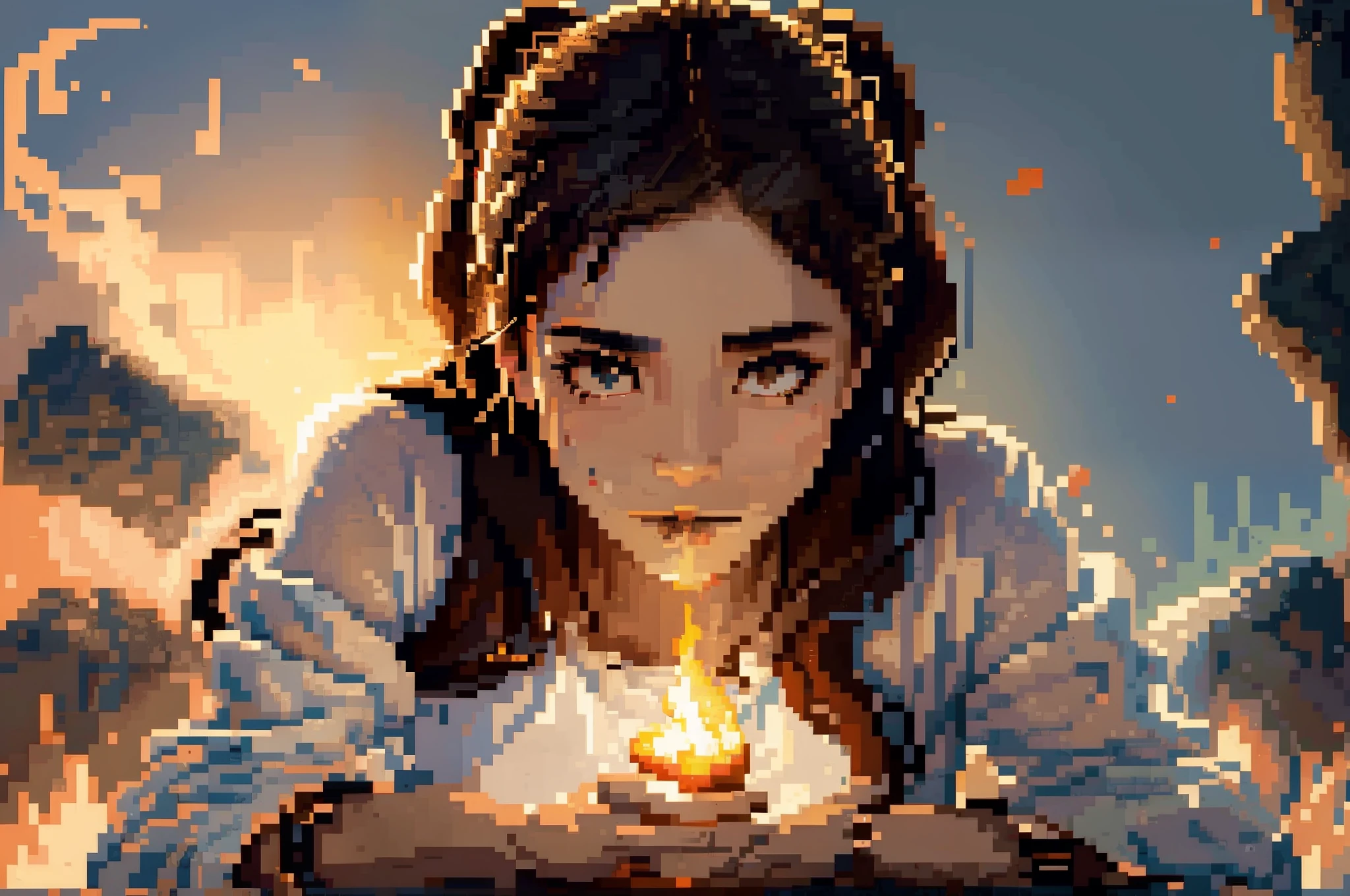 Pixel, pixel art, raytraicing.
Without your fire my life is extinguished, since your love is gone. I am wood that no longer ignites, if I lack your look... I am ash that nobody collects, I am one more cry... And in the long night my cry for help you may hear...! Give me the fire, give me the fire! Give me the fire, give me the fire!
Give me the fire of your love! --auto --s2