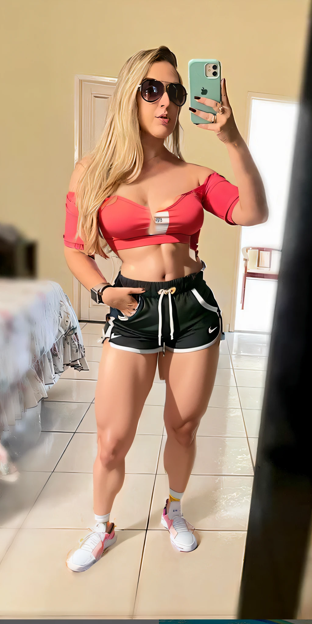 Gym set belly and natural thick and sensual legs, large and natural breasts, 32k image