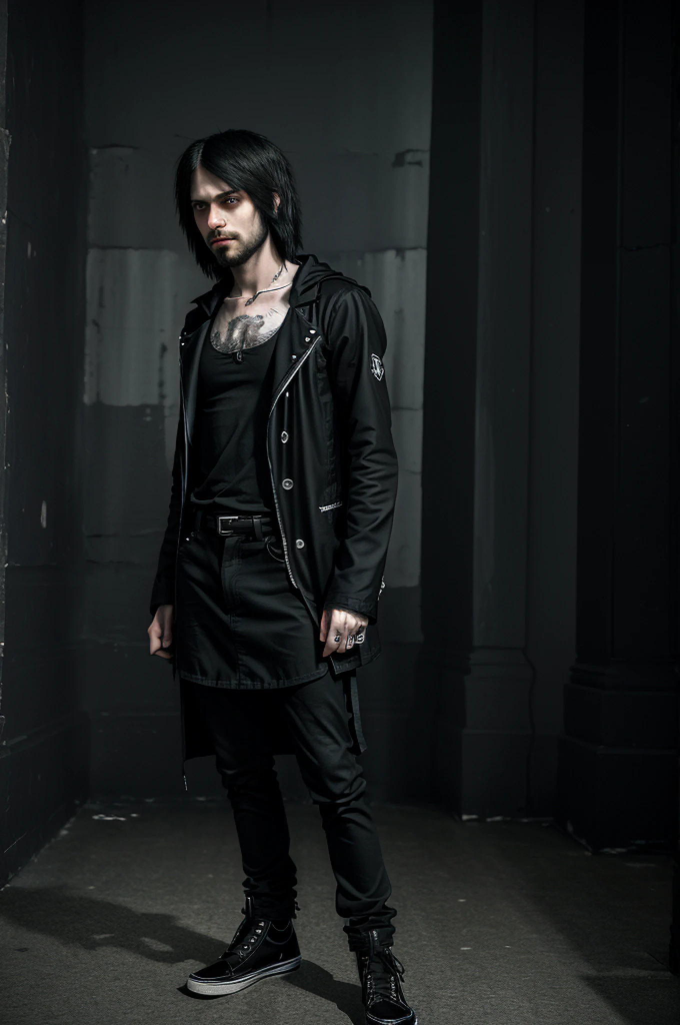 "(((Masterpiece)))), better quality, ultra-detailed, incredibly realistic CG image with 16K resolution, emo-looking Jesus, dressed like an emo, with an emo scowl, too weak, sick with weakness, sleeping dark circles, pure and weak thinness all over the body, 200% muscle weakness."