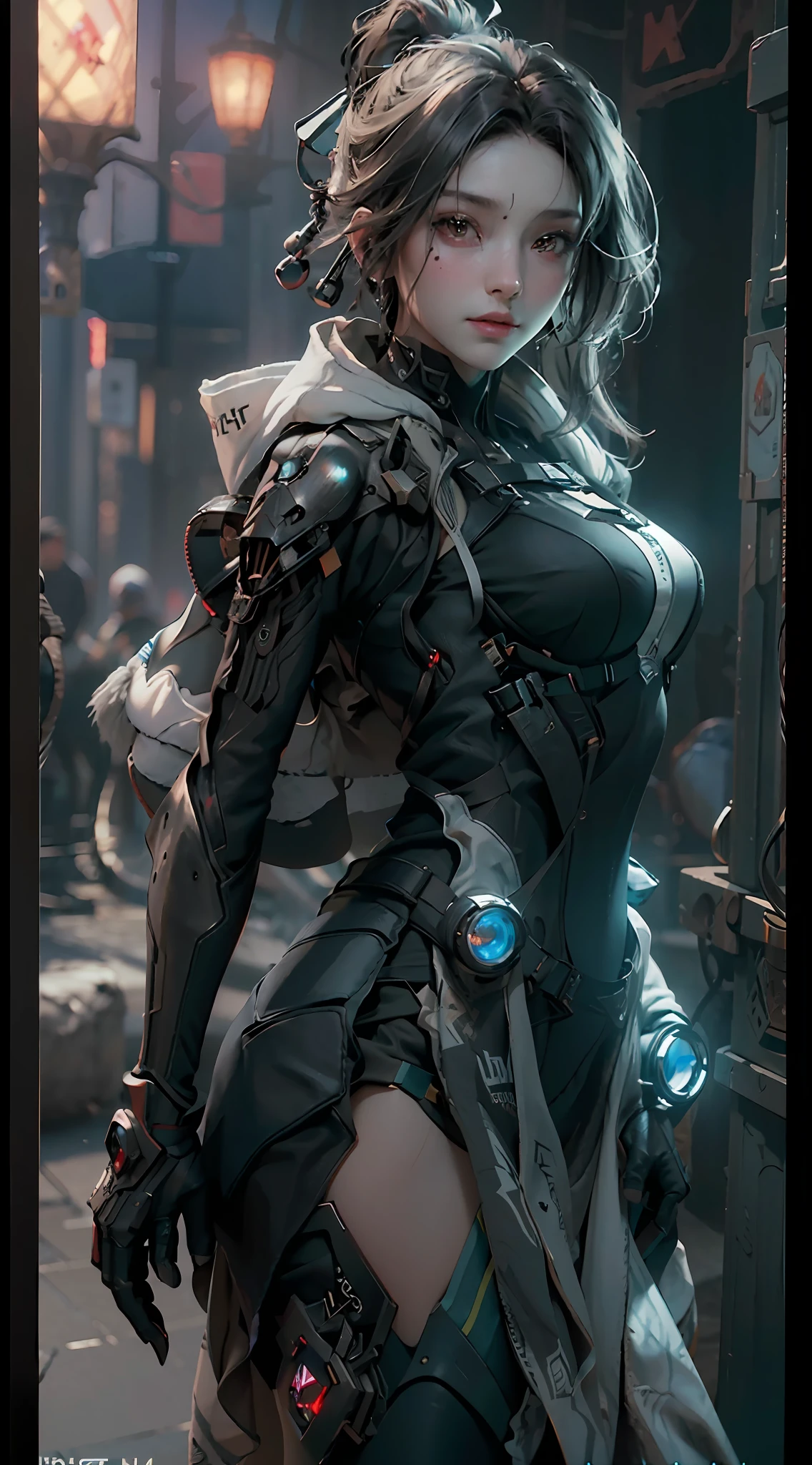 ((Best quality)), ((masterpiece)), (detailed:1.4), 3D, an image of a beautiful cyberpunk female,HDR (High Dynamic Range),Ray Tracing,NVIDIA RTX,Super-Resolution,Unreal 5,Subsurface scattering,PBR Texturing,Post-processing,Anisotropic Filtering,Depth-of-field,Maximum clarity and sharpness,Multi-layered textures,Albedo and Specular maps,Surface shading,Accurate simulation of light-material interaction,Perfect proportions,Octane Render,Two-tone lighting,Wide aperture,Low ISO,White balance,Rule of thirds,8K RAW,