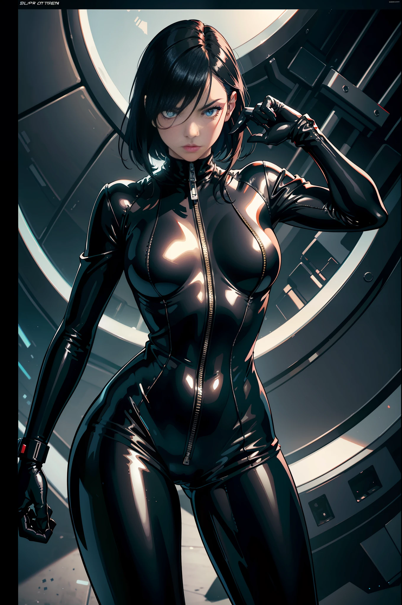 solo, super fine photo, portrait Unreal Engine 5 8K UHD of beautiful and mature woman in a black latex outfit, slick black catsuit, black iconic character, smooth black skin, black body, PVC, some black, futuristic glossy latex suit, rubber suit, rubber glove, rubber high boots, arm and leg cuffs, straps, best quality, masterpiece, official art, unified 8k wallpaper, super detailed, sharp focus, dynamic pose, body parts, no extra limbs, precisely anatomy