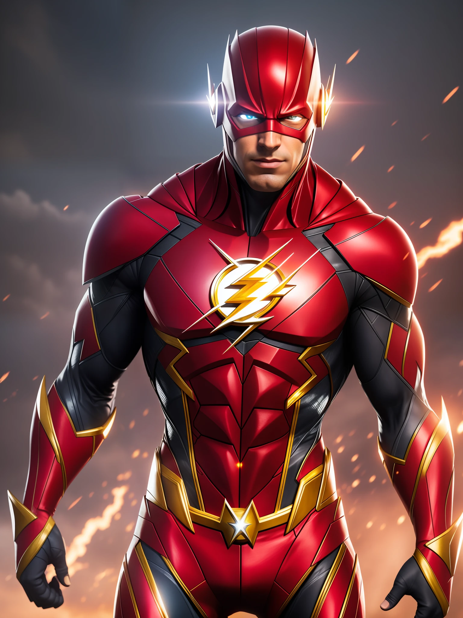 Create ultra realistic justice league flash character, perfect lighting high resolution 8k realism --auto --s2