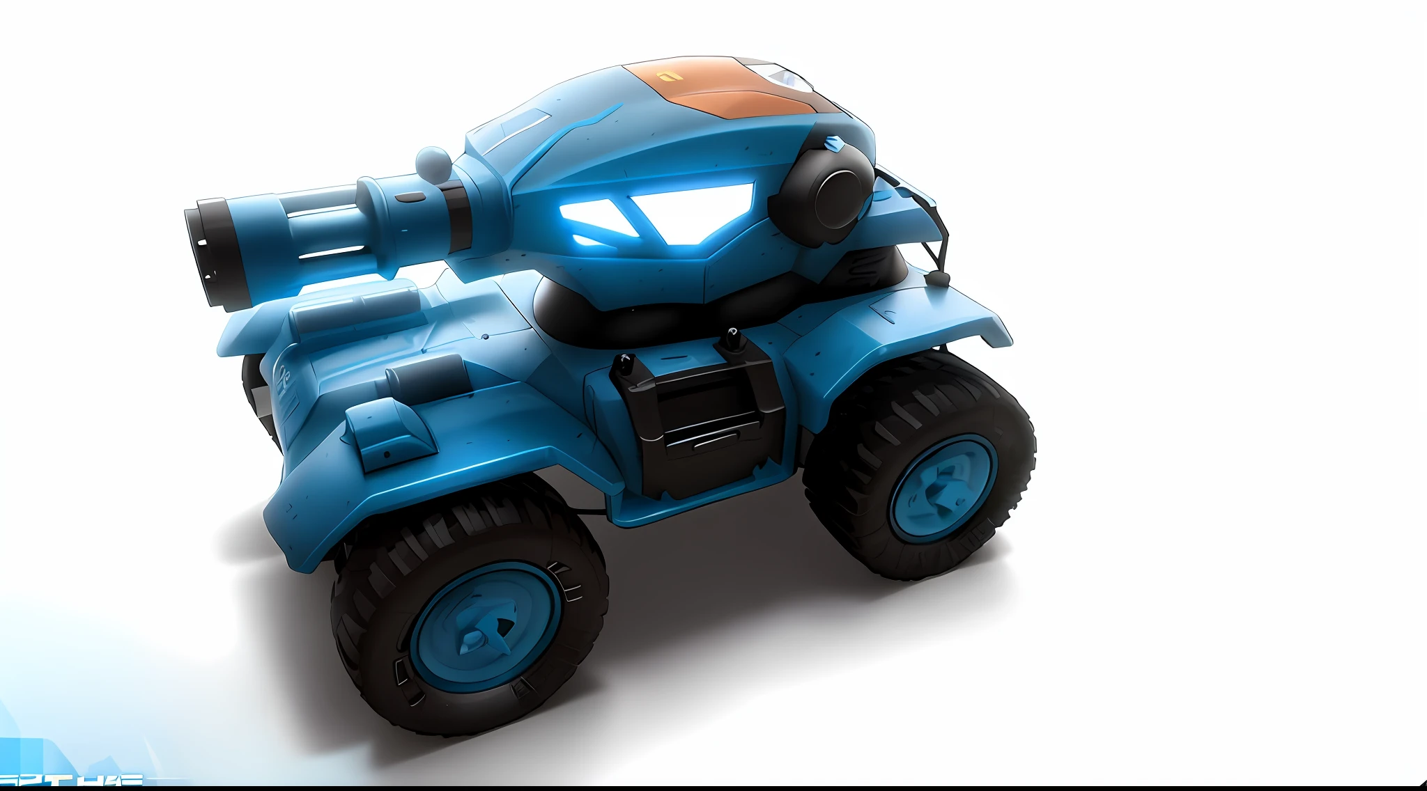there is a toy car with a blue and white design on it, rocket league tank, tank, tank with legs, it has six thrusters in the back, scout police robot, plastic toy, toy design, tanks, mech shaped like a manatee, futuristic battle tank, close body shot, tank has a large solid cannon, one arm of the robot body