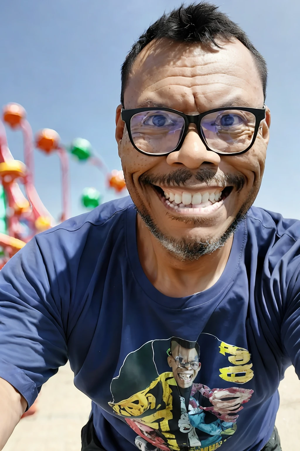 guttonerdreliberate1, (SFW), 3-year-old daroto, glasses, running, amusement park, holding balloons, happy, happy, perfect quality, clear focus, colorful, perfect face, intricate details, ultra-low viewing angle, wide-angle lens --v 6