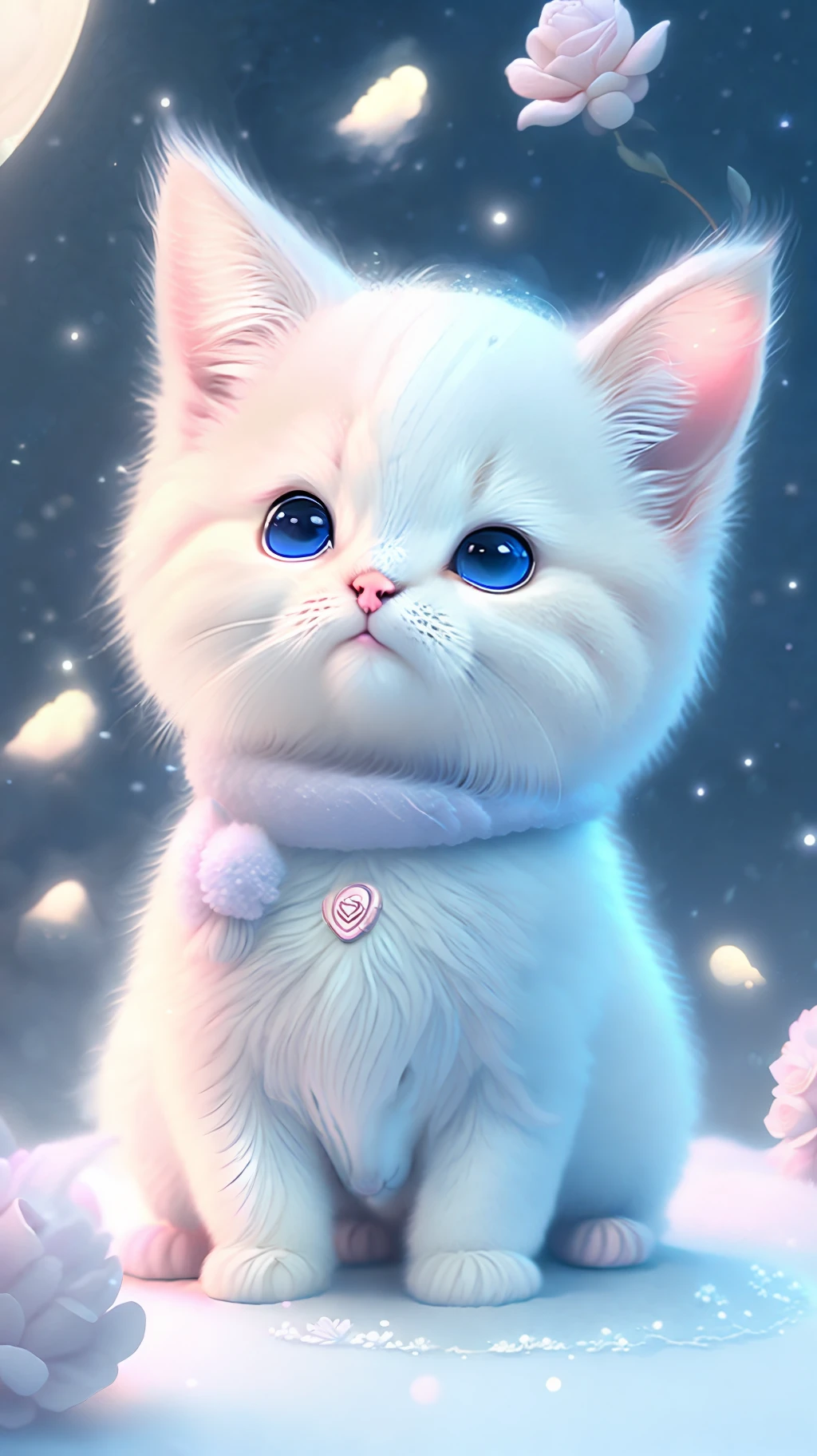 In this ultra-detailed CG art, cute kittens surrounded by ethereal roses, laughter, best quality, high resolution, intricate details, fantasy, cute animals, purple, funny, left, open mouth!! Laugh!!!
