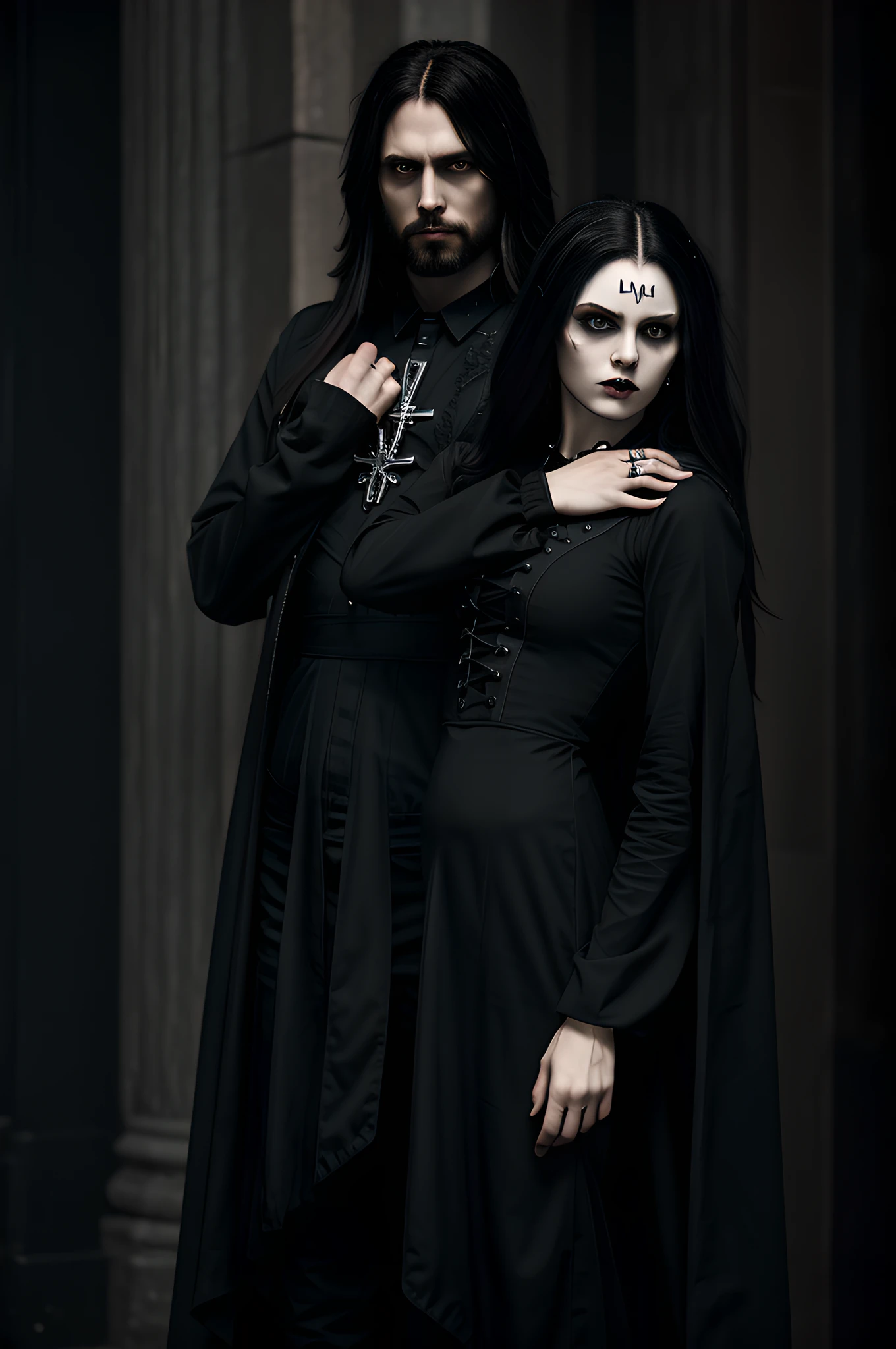 "(((Masterpiece)))), better quality, ultra-detailed, incredibly realistic CG image with 16K resolution, Gothic-looking Jesus, dressed like a goth, with a goth scowl, too weak, sick with weakness, sleeping dark circles, pure and weak thinness all over his body, 200% muscle weakness."