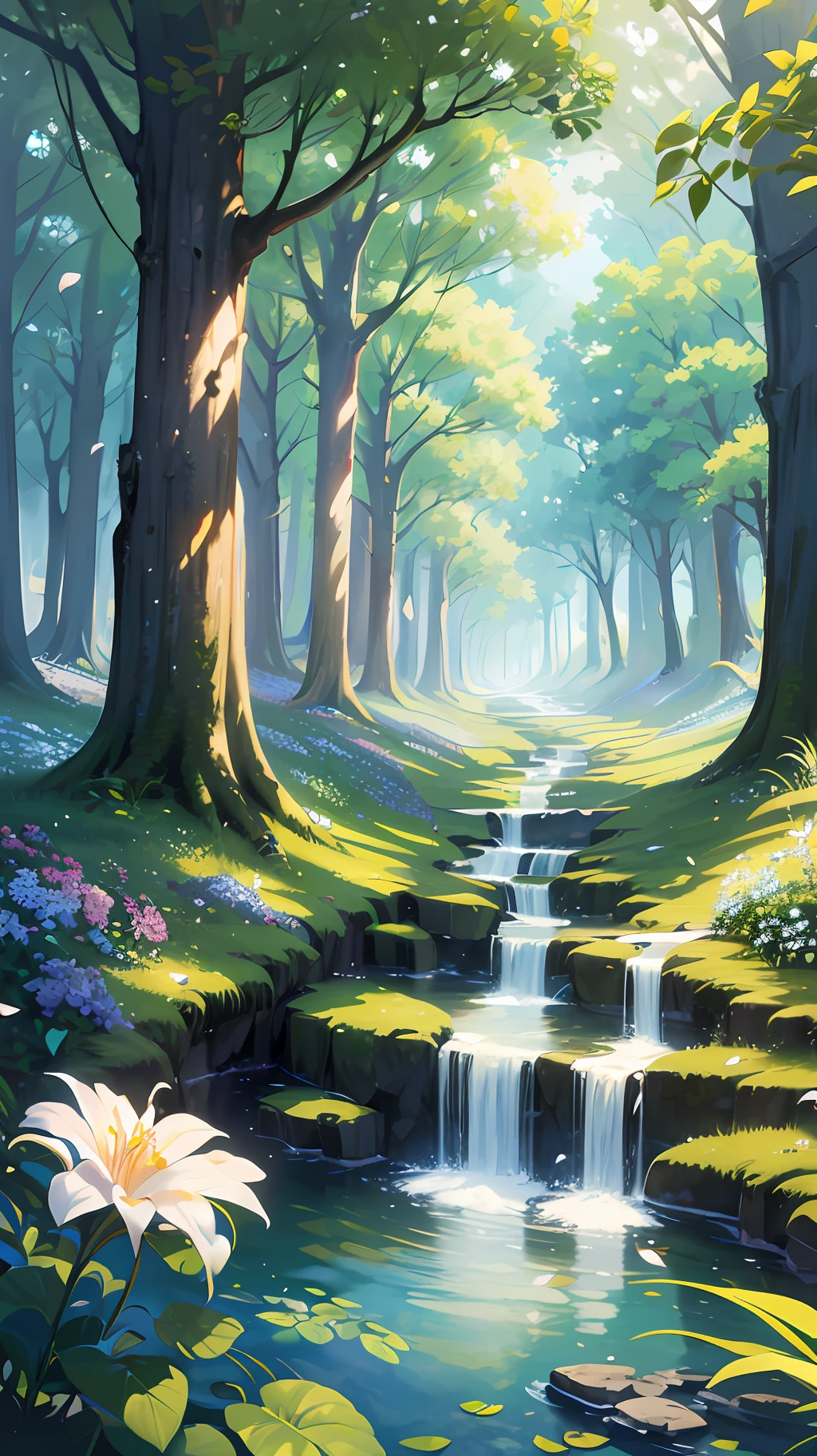Masterpiece, best quality, (very detailed CG unity 8k wallpaper) (best quality), (best illustration), (best shadows) Nature', blue sea,delicate leaves petals of various colors falling in the air light Tracking, super detailed --v6