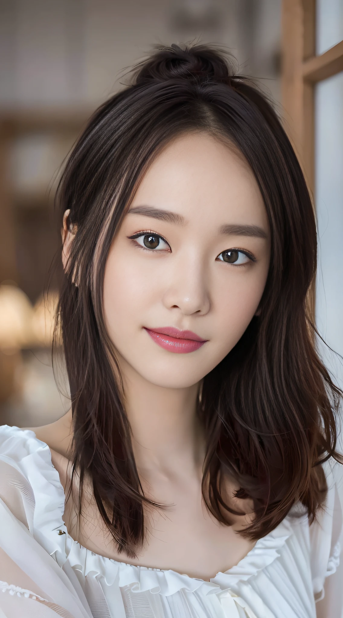 ((top quality, 8k, masterpiece: 1.3)), 1 girl, full body figure, slender beauty: 1.3, (random hairstyles: 1.2), oversized nightgown: 1.2, wearing slippers, super detailed face, detailed eyes, double eyelids, small, kind smile,
