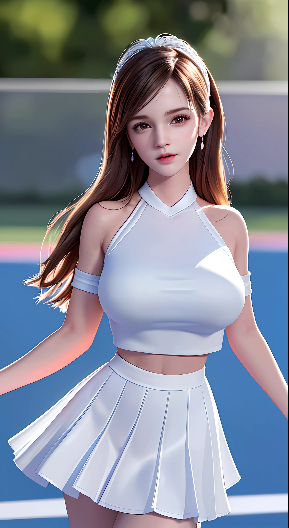 ultra high portrait of full body beautiful emma watson young woman , (Best quality, 8k, 32k, ultra highMasterpiece, UHD:1.2), 1girl, (huge breasts:1.2), ultra high perfect body), (white transparent super short tennis mini shirt :1.2), ultra high detailed face, ultra high detailed lips, ultra high detailed eyes, double eyelid, (ultra highest realistic:1.3), ultra high resolution), (ultra high realism photorealistic), (Best Quality), (ultra high realistic), (ultra-high-photo-realistic:1.37), (ultra high whitened skin), (ultra high perfect beautiful) (medium hair),(ultra high detailed legs), visible stomach, (1 woman), white transparent super short tennis mini skirt, visible bust breast, up skirt, model pose