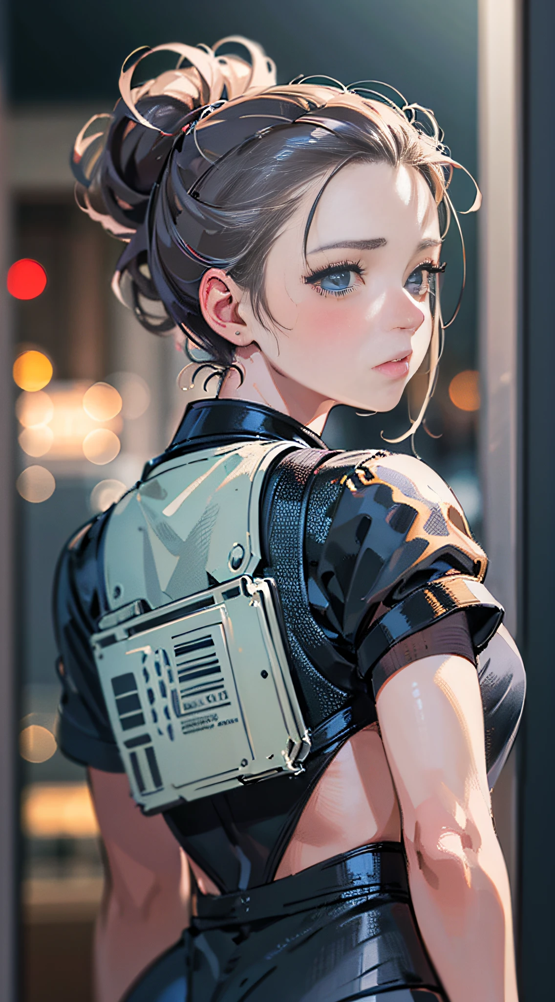 (masterpiece, best quality:1.2), 1girl, teenage girl, microdisplacement, action, grey, coral, hair up, spring, maillot, from behind, on side, character concept art, portrait, very coherent, 4k, detailed, trending on artstation, HD, realistic, bokeh, digital illustration of rossdraws, detailed, 4 k, amazing detail, digital