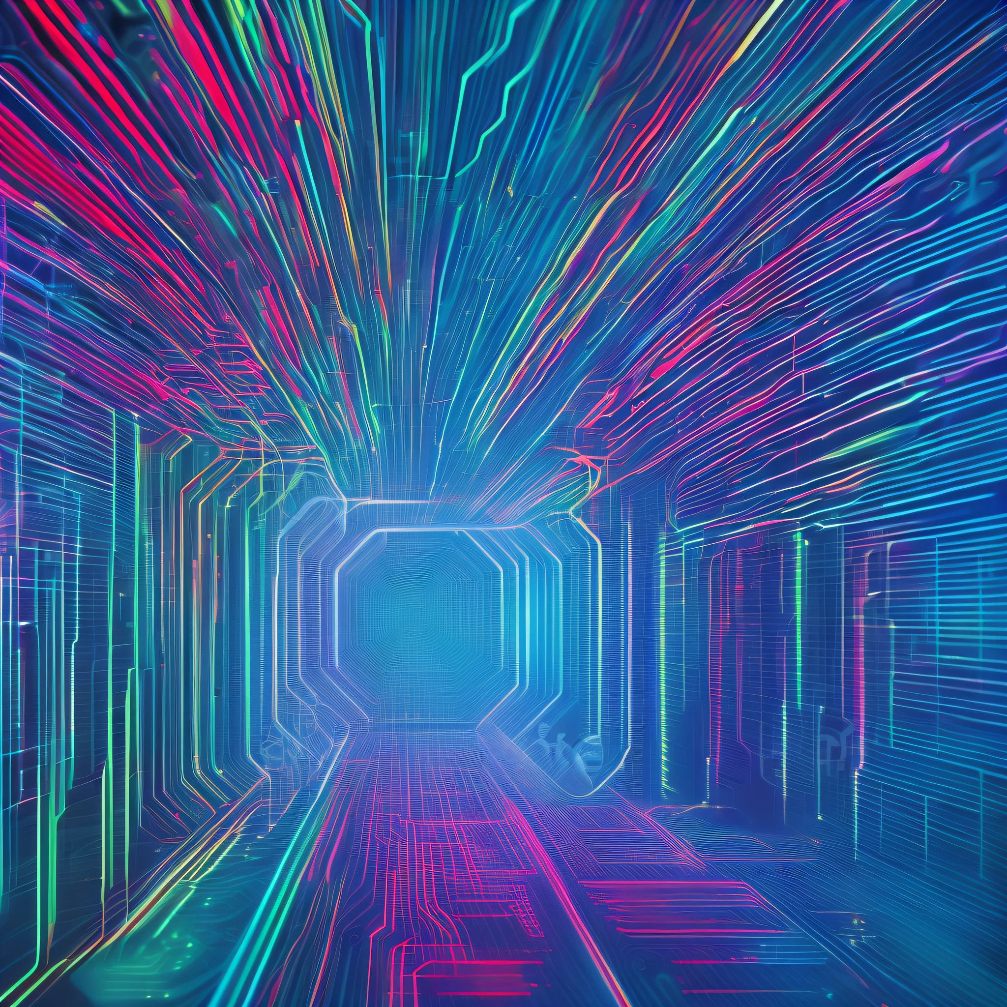 Cybernetic computer with vibrant colors and modern effects
