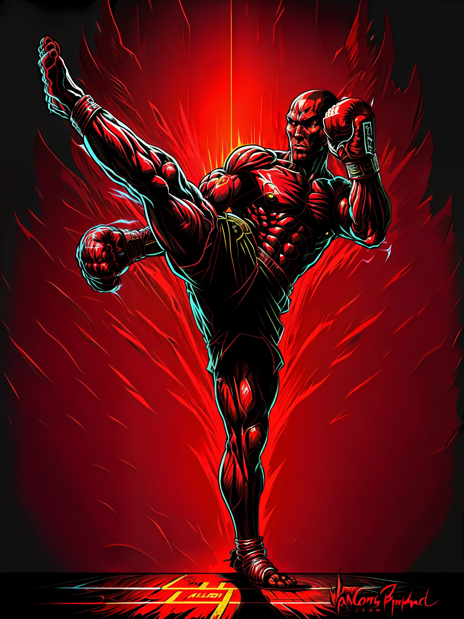 arafed man in a boxing stance with a red glove, kickboxer fighter, heroic muay thai stance pose, fighter pose, fighting game character, kickboxing, high kick, fight pose, mma southpaw stance, boxing stance, fighting stance, in fighter poses, in a fighting pose, fighting pose, in a fighting stance, posing for a fight intricate