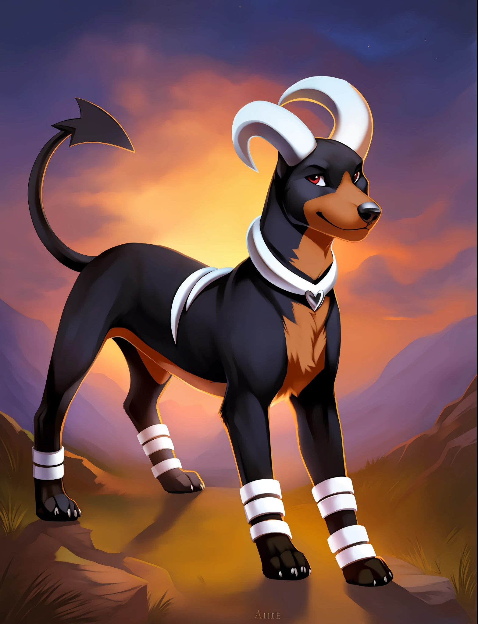 chee-riee, furry, pokemon, houndoom, black and white fur, canine, feral, furry, pinup