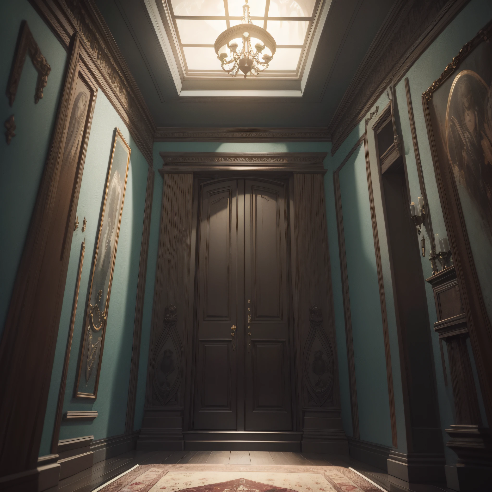 Absurd Resolution, High Resolution, (Masterpiece: 1.4), Hyper Detail, Spooky Room, Dark Monster, Horror, Cobweb, Dark Scary, Room Doorway (1.1)