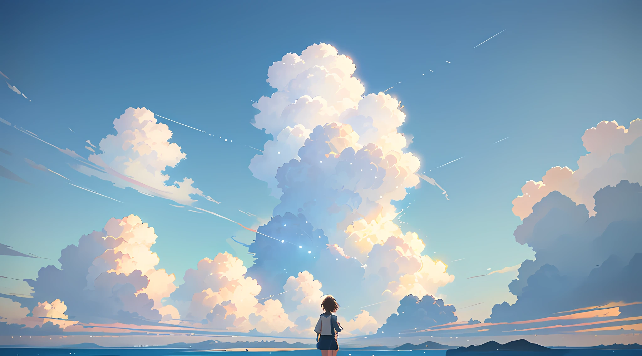 Summer, Makoto Shinkai's concept art, tumblr, magic realism, beautiful anime scenes, beautiful skies. by makoto shinkai, ( ( makoto shinkai ) ), anime background art, anime backgrounds, Makoto Shinkai's style, anime movie backgrounds, galaxy express, no humans. --v6