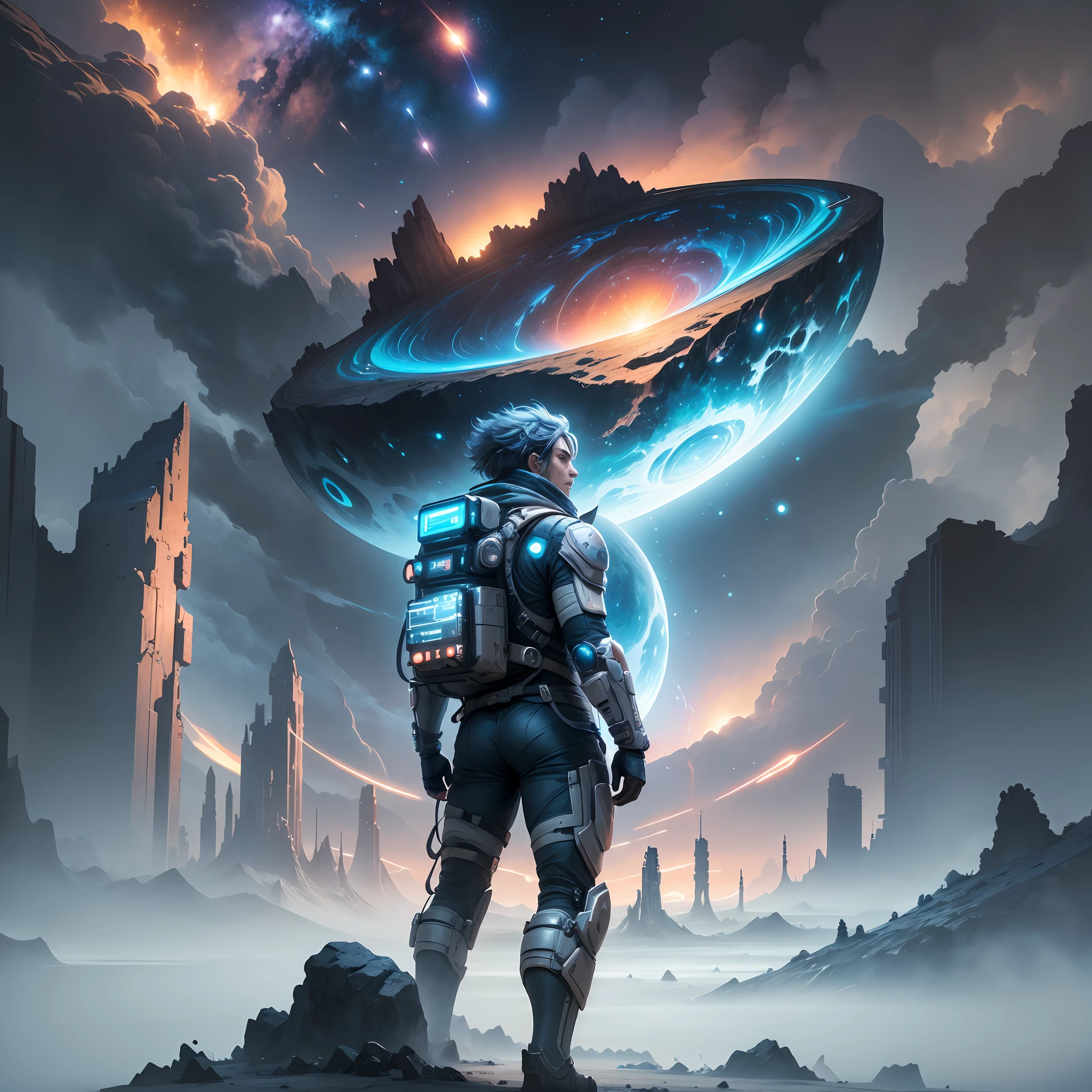 Venture into a distant future, where a realistic futuristic character emerges as a brave survivor, close to the gas giant Jupiter. Describe, in captivating detail, the cosmic setting in which the protagonist finds himself, with Jupiter dominating the horizon, its raging storms and its towering moons illuminating the landscape. Emphasize the loneliness of outer space, where resources are scarce and dangers are constant. Detail the advanced technologies the character uses to survive, such as smart spacesuits, navigation devices, and specialized weapon systems. Explore the challenges faced by the futuristic character, such as unpredictable cosmic events, hostile encounters with extraterrestrial creatures, and the relentless search for supplies and repairs amid space debris. At the same time, delve into this character's humanity, highlighting their motivations, fears, and hopes in a merciless universe. This is a narrative of survival, endurance and perseverance, where the protagonist's strength is put to the test at every stellar corner. Get ready to dive into a challenging universe where a realistic futuristic character fights against all odds near the majestic planet Jupiter. --auto --s2