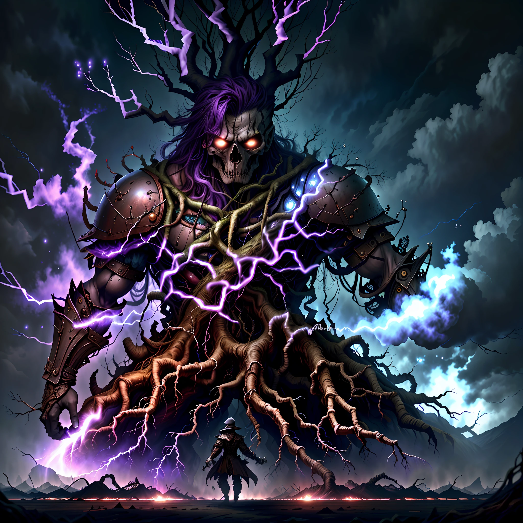 RootsBranchesAI fighter, guerrilla (muscular) skull with black and purple uniform, purple and black berets, ruined background, realistic, stylish, Rutkowski, HDR, intricate details, hyper detail, film, edge light, dangerous atmosphere, black, night, red light, dark street, rain, 4k, fantasy, river, haze, halo, bloom, dramatic atmosphere, dark fantasy movie from the 1970s, center, rule of thirds