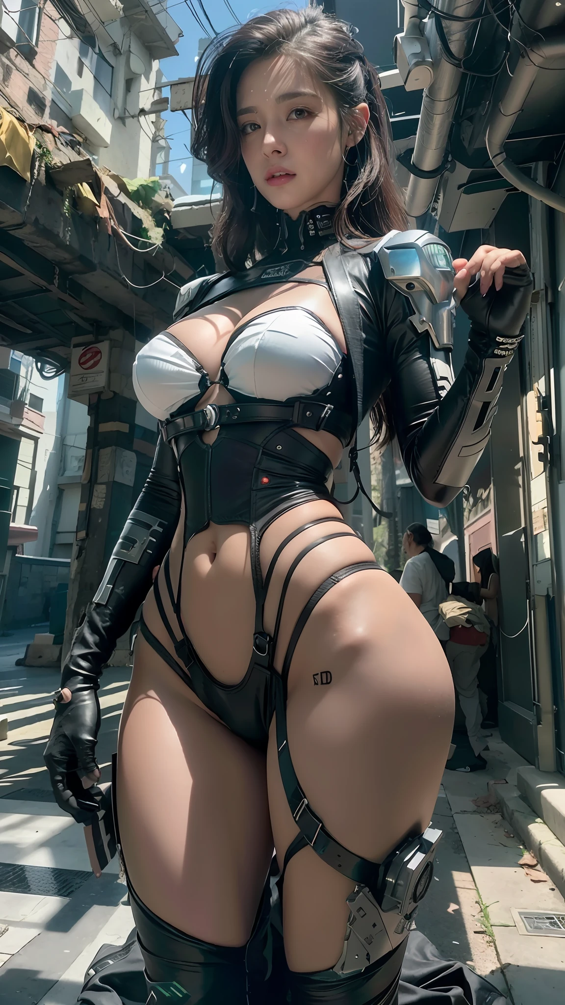 ((Best quality)), ((masterpiece)), (detailed:1.4), 3D, an image of a beautiful cyberpunk female with very muscular body,HDR (High Dynamic Range),Ray Tracing,NVIDIA RTX,Super-Resolution,Unreal 5,Subsurface scattering,PBR Texturing,Post-processing,Anisotropic Filtering,Depth-of-field,Maximum clarity and sharpness,Multi-layered textures,Albedo and Specular maps,Surface shading,Accurate simulation of light-material interaction,Perfect proportions,Octane Render,Two-tone lighting,Wide aperture,Low ISO,White balance,Rule of thirds,8K RAW,CircuitBoardAI,