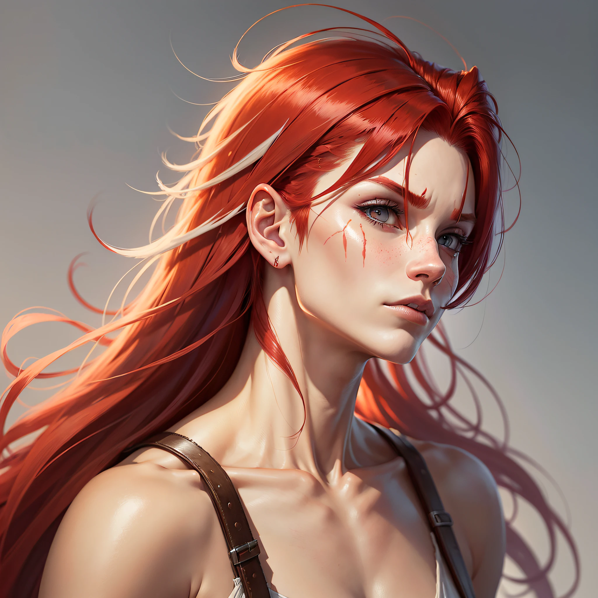 Make a profile picture for me of a character with red hair with white locks] with scar on his mouth pretty cool --auto --s2
