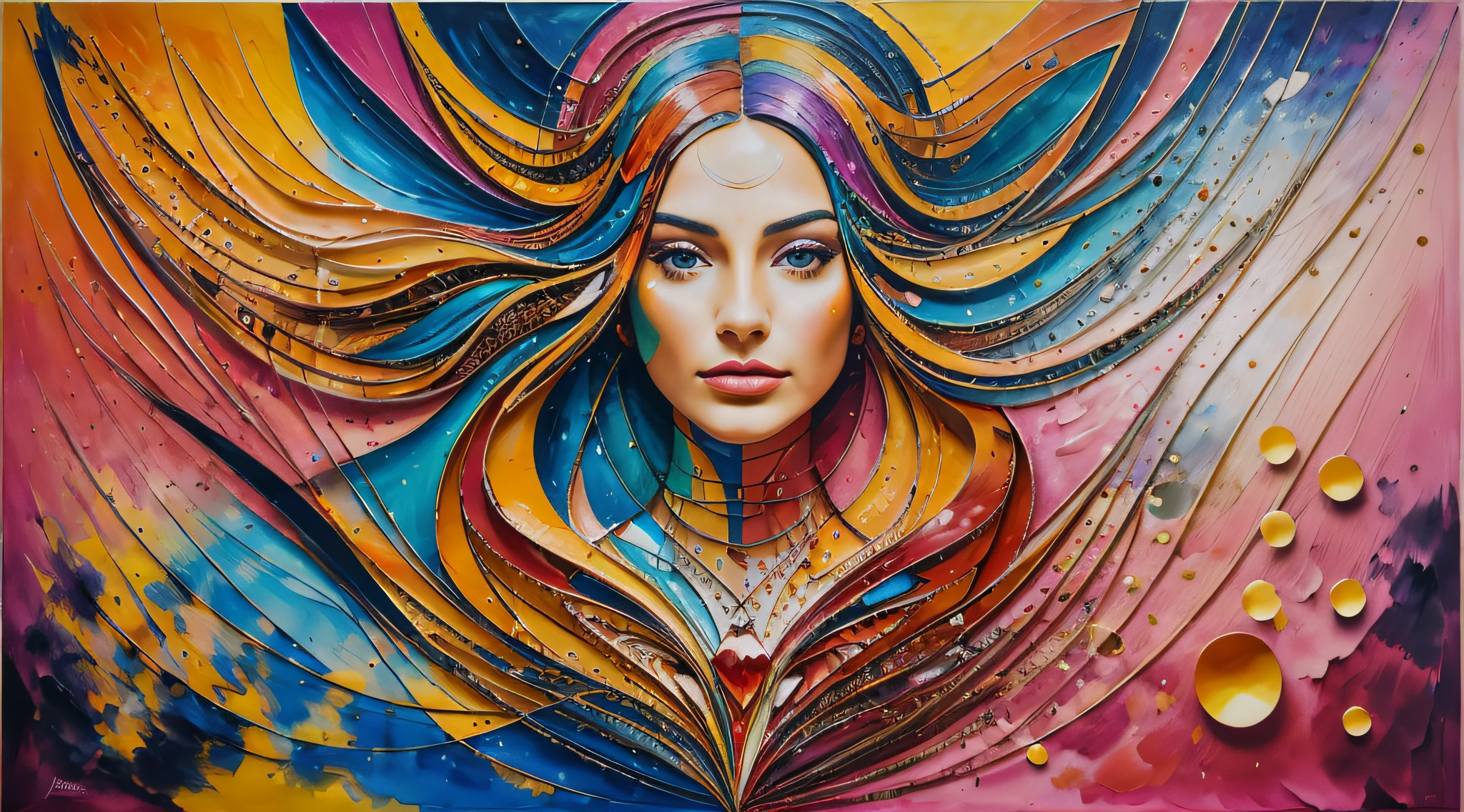 Painted Woman: An abstract work of art that celebrates the beauty and expression of the feminine. In this intriguing composition, abstract lines and forms merge into a unique and captivating portrait.
The figure of the woman unfolds in vibrant colors and enveloping textures, revealing a multiplicity of emotions and experiences. Abstract painting captures the essence of femininity in a bold and impactful way, defying conventions and exploring creative freedom.
Each brushstroke is an expression of individuality, capturing the unique personality of the woman portrayed. The abstract strokes, combined with vivid and contrasting colors, create a sense of movement and energy, conveying the strength and determination of the feminine.
This abstract artwork invites the viewer to immerse themselves in a world of possibilities and interpretations. Each look reveals new layers of meaning, inviting reflection and contemplation. The painted woman represents the freedom to be, authentic expression and inner strength.
This abstract masterpiece is a celebration of individuality and artistic expression. It is a testament to the transformative power of art in capturing the human essence in unexpected and exciting ways. The painted woman is a living manifestation of creativity and originality, a work of art that transcends borders and inspires all who contemplate it.
