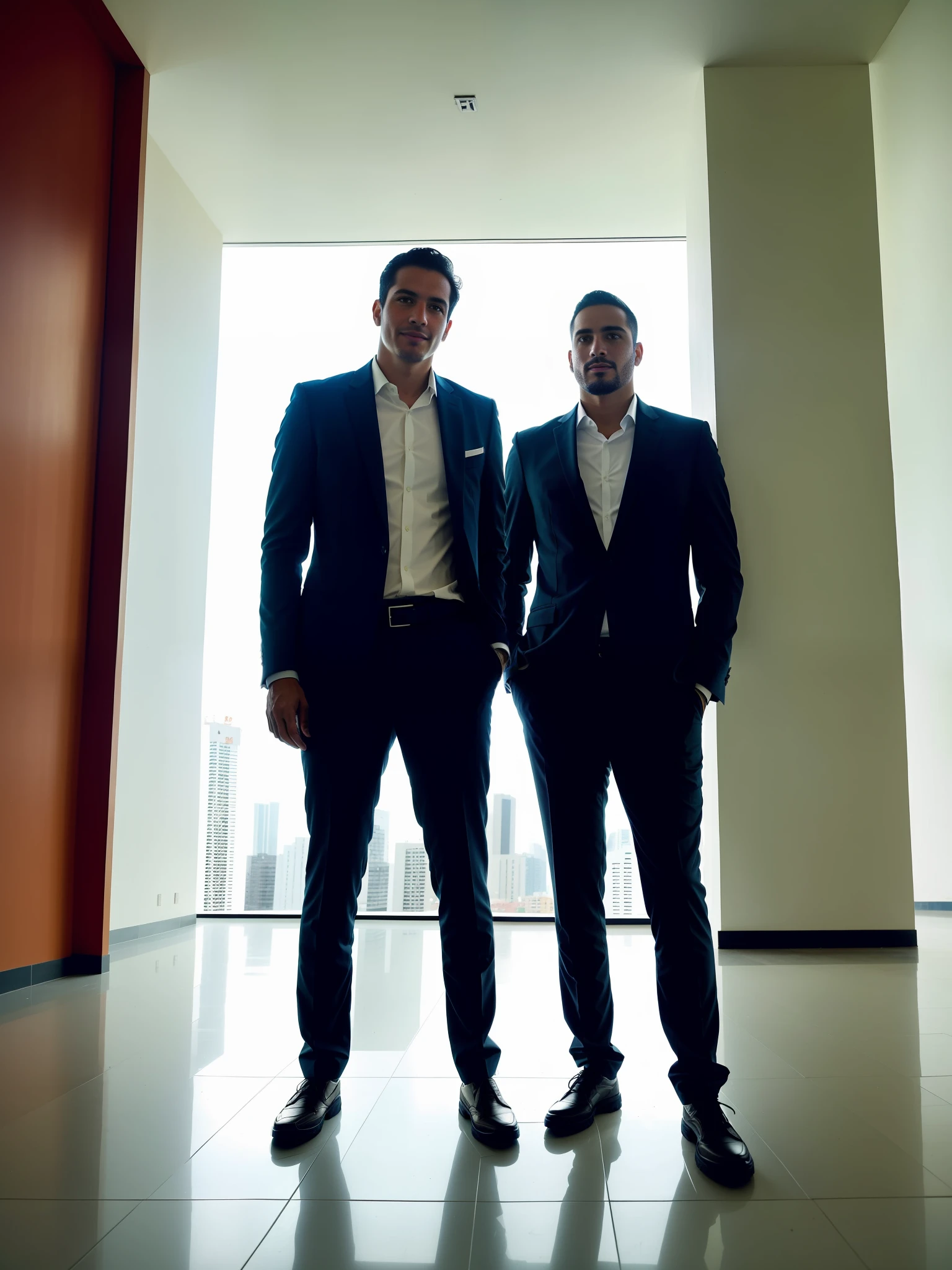 two men standing next to each other in a building, in sao paulo, edu souza, smooth in _ the background, with godray, david rios ferreira, by Fernando Gerassi, in the background, by Nándor Katona, by Ceferí Olivé, photo taken in 2 0 2 0, captured on iphone, icaro carvalho