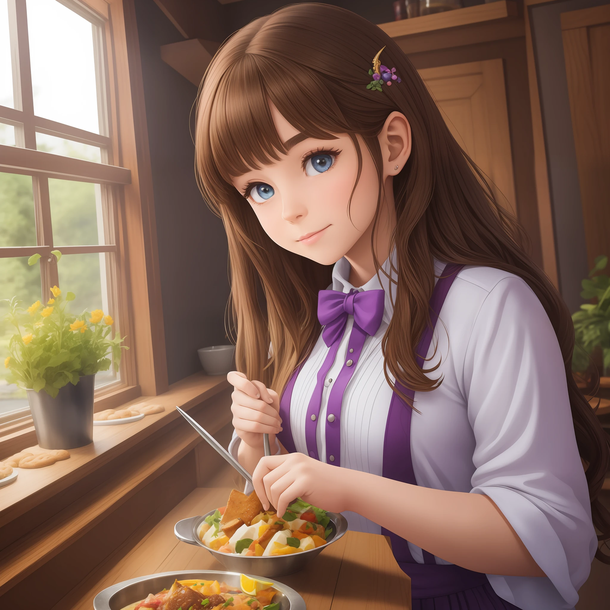 The girl with the brown hair had found her place in the unicorn café. Not only had she learned how to prepare delicious dishes, but she had also experienced the power of community and magic.