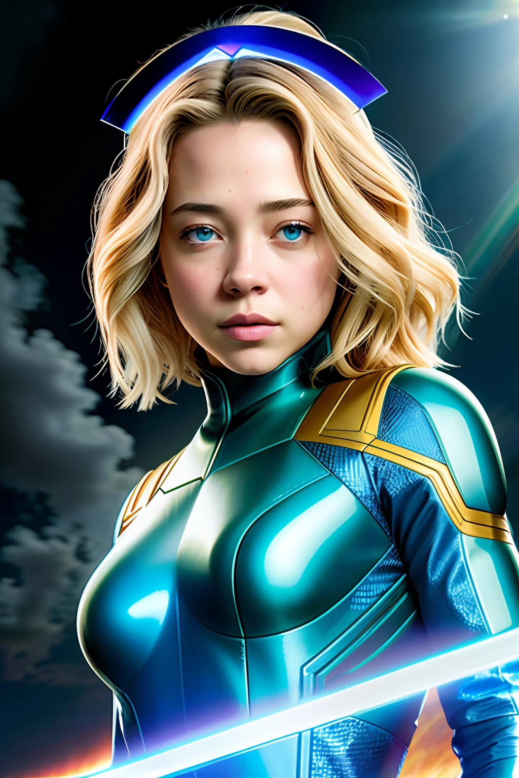 (Masterpiece, realistic, best quality, highres, detail-oriented, hdr) Sydney Sweeney as Sue Storm of the Fantastic Four
