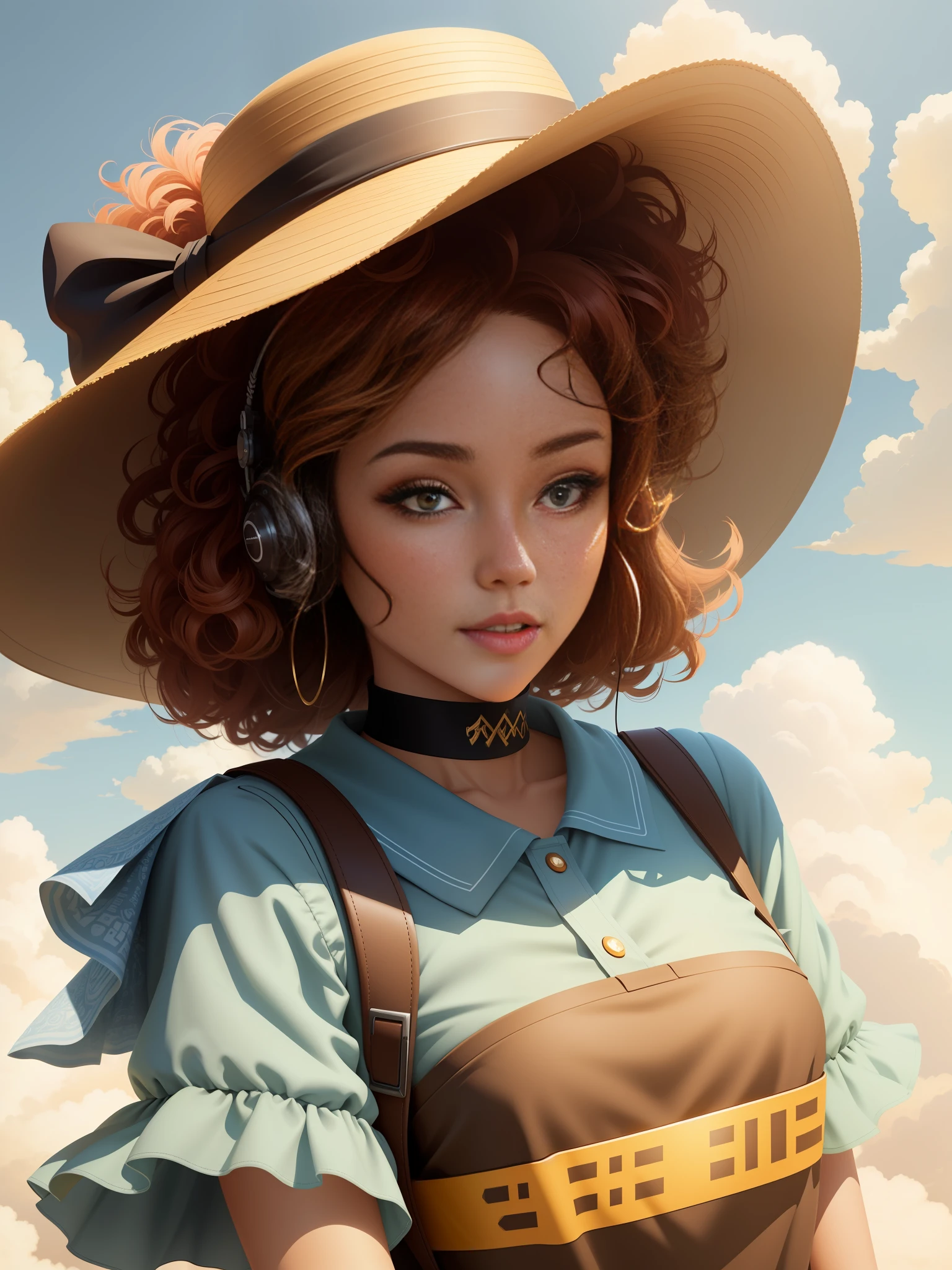there is a woman with a hat and a dress and a hat, render of a cute 3d anime girl, artwork in the style of guweiz, photorealistic anime girl render, highly detailed character, close up character, stunning digital illustration, afrofuturism anime, artgerm julie bell beeple, closeup character portrait, youthful taliyah
