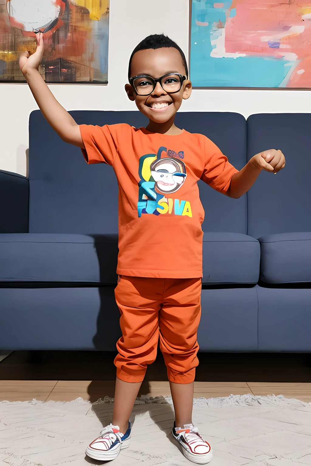 guttonerdreliberate1, 3 year old boy wearing glasses, funny full body, open arms, happy, perfect quality, clear focus, colorful, perfect face, intricate details,