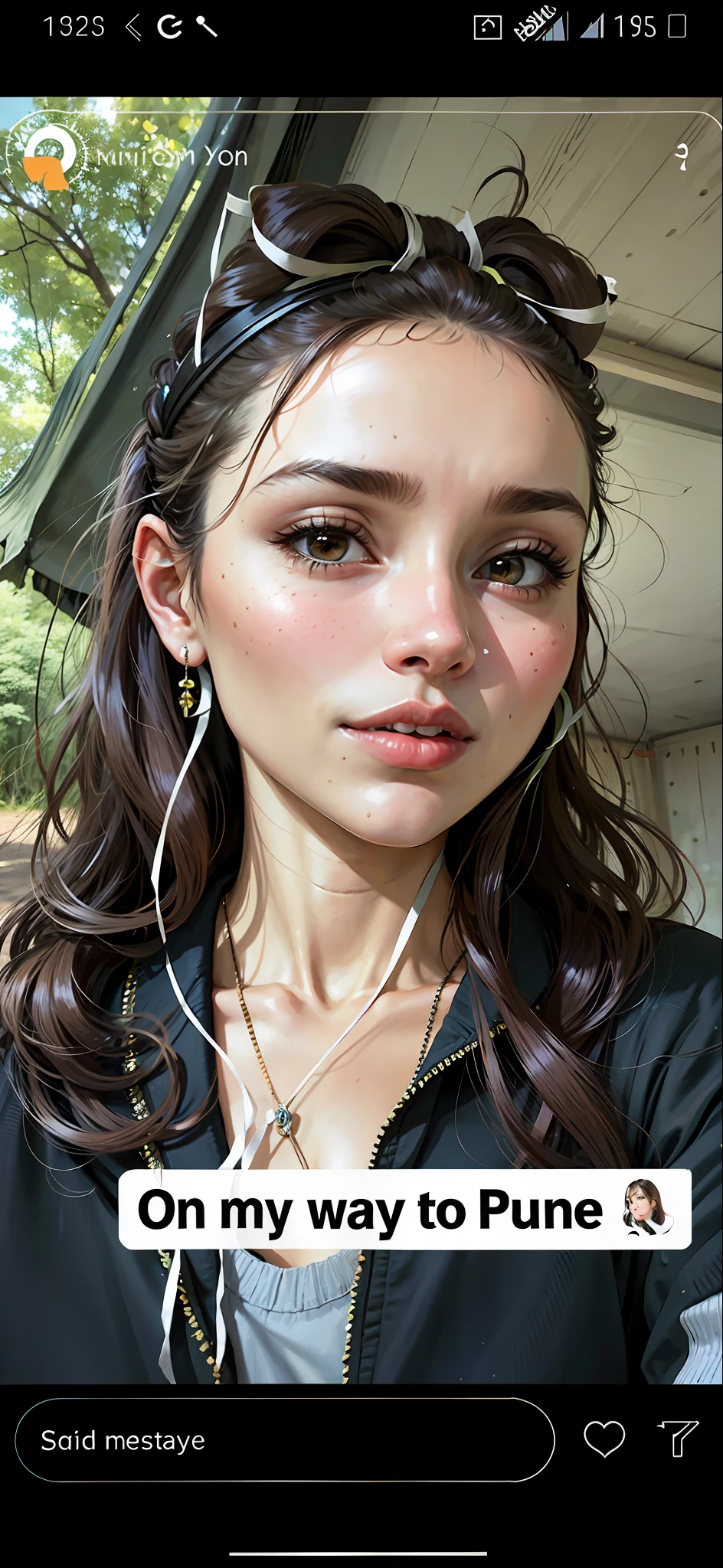 a hyper-realistic portrait of a young woman, under a tree, inside a forest, in the middle of nature, 22 years old, realistic, (lying on her side), sexy, (huge breasts 2:1), short brown hair, (hair tied with bows), curved, SFW