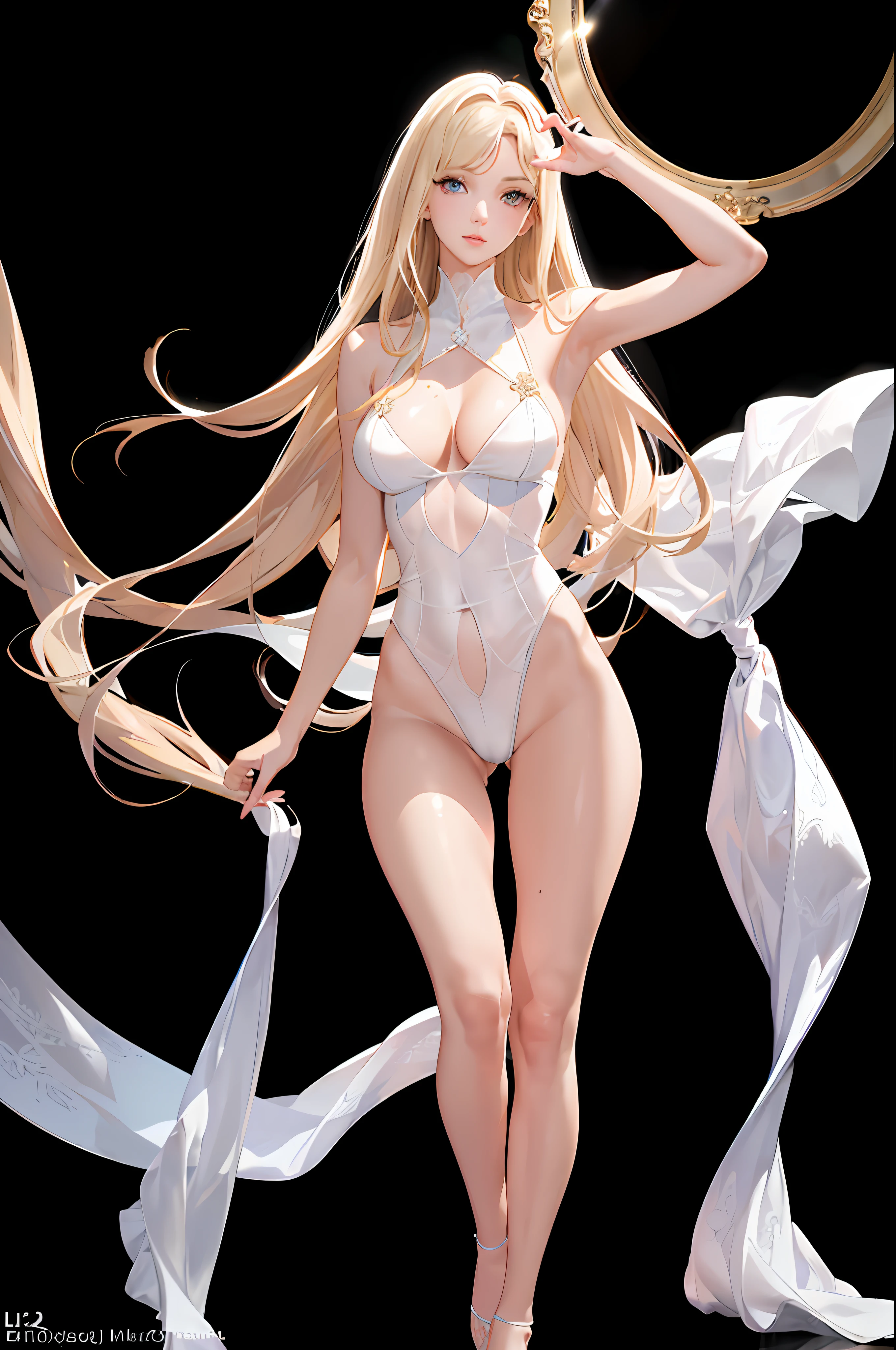 (Photorealistic:1.4), (Masterpiece, Side Light, Fine Beautiful Eyes: 1.2), Masterpiece*Portrait, Ultra Realistic, 3D Face, Glistening Eyes, Glossy Hair, Glossy Skin, Alone, Embarrassing, (Epigastric), White Sheer Underwear, Blonde Hair, Full Length Figure, Catwalk, Smooth Thighs, White Sheer Panties, Slender Body, Protruding Ass,