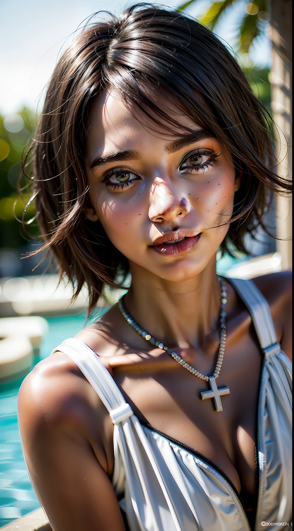 [long shot portrait] [18-23 Years Old black female fashion model]  [Laughter expression on face] [Environment: beach][type of illumination: natural lighting], extremely realistic, 8k, insane details, intricate details, beautifully color graded,Color Grading, Editorial Photography, Photography, Bokeh, taken with a 60mm lens, ISO 300, f/4, 1/200th