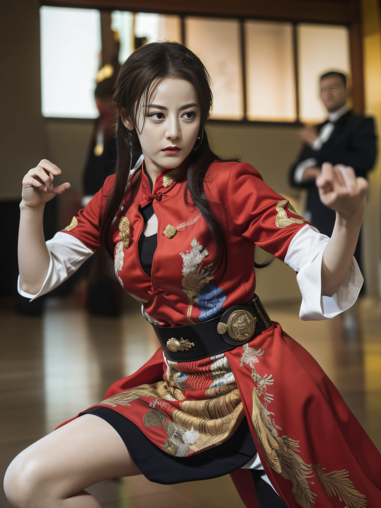 The best quality, masterpieces, realistic photos, intricate details, original photos, movie martial arts stills, martial arts costumes, traditional Chinese costumes,