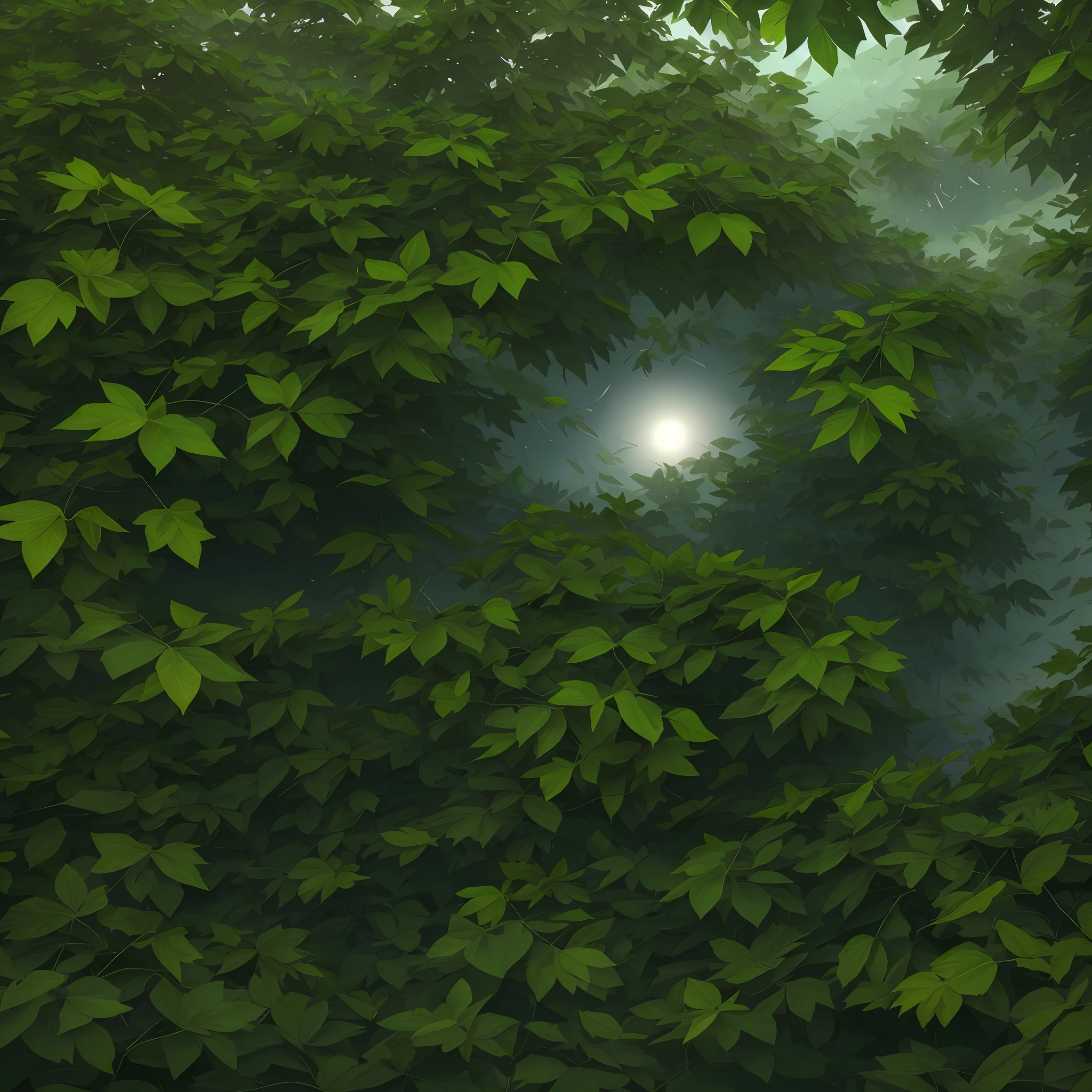 Computer Visualized Graphics, Realistic Fantasy, Extensive Landscape Ultrasound Photography (general view showing the sky, dynamic movement of falling leaves from the sky, dynamic movement of falling leaves, dynamic movement of the leaf cycle, dynamic movement of a leafy vortex in the sky, a cycle of many leaves, thick leaves, the sky, falling leaves, wind from leaves, falling leaves, a huge leafy screech, circling leaves, leaves circling in the sky), blurred background, rocks in the distance, shore, gloomy, green, warm, magic