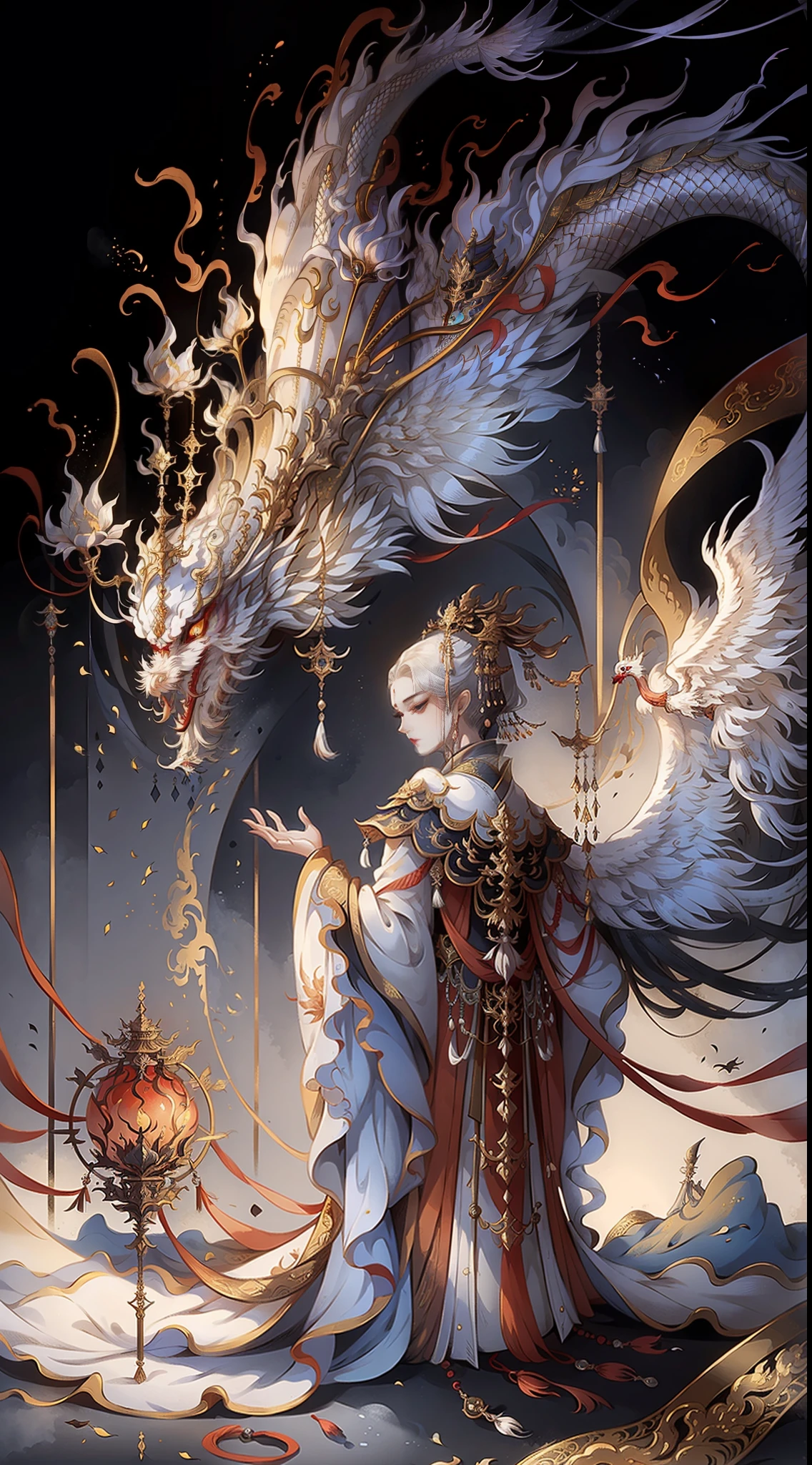 A female emperor, ancient Chinese imperial robe, majestic domineering, dragon flying phoenix dance, sunshine, clear face, clean white background, masterpiece, super detail, epic composition, ultra hd, high quality, extremely detailed, official art, uniform 8k wallpaper, super detail, 32k -- v 6