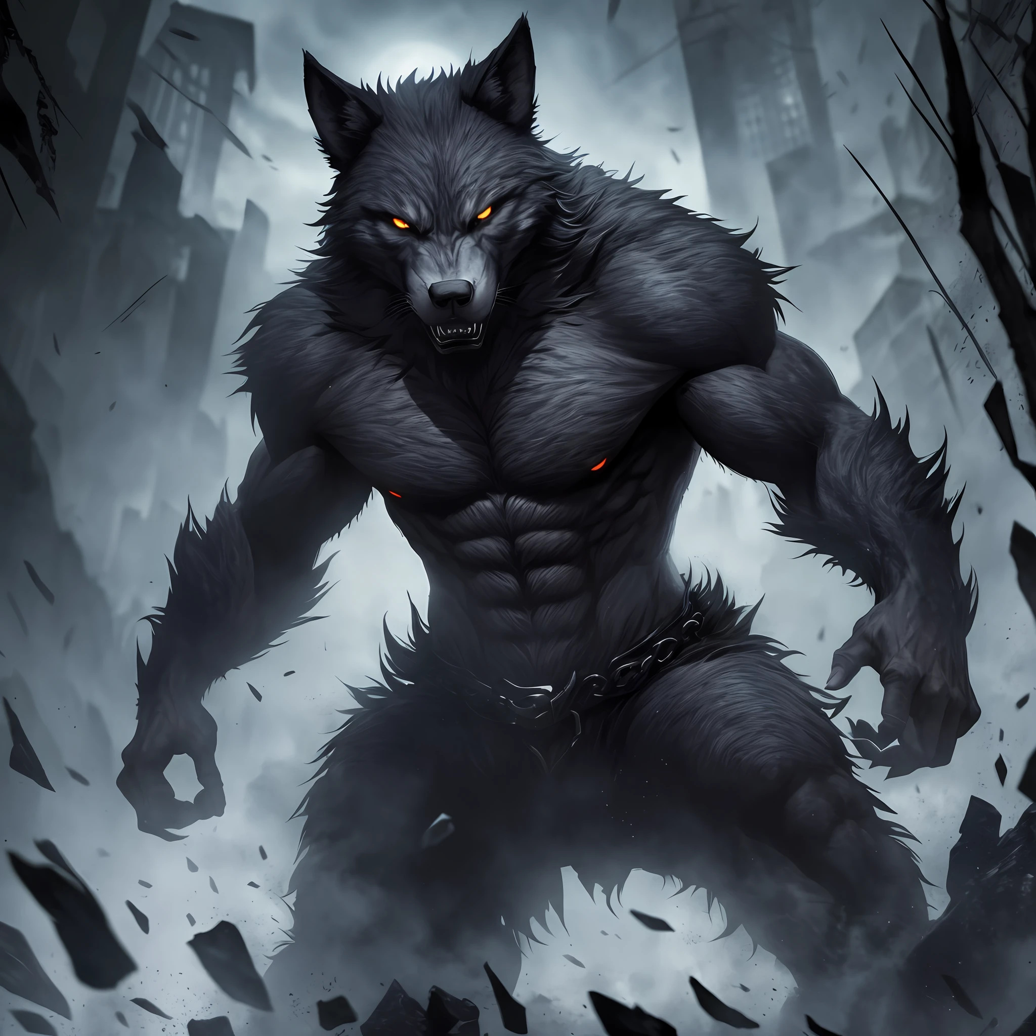 dynamic underworld werewolf pose, ultra wide angle, in focus, dark epic background, hyperdetailed, gothic, dark shot, horror --auto --s2