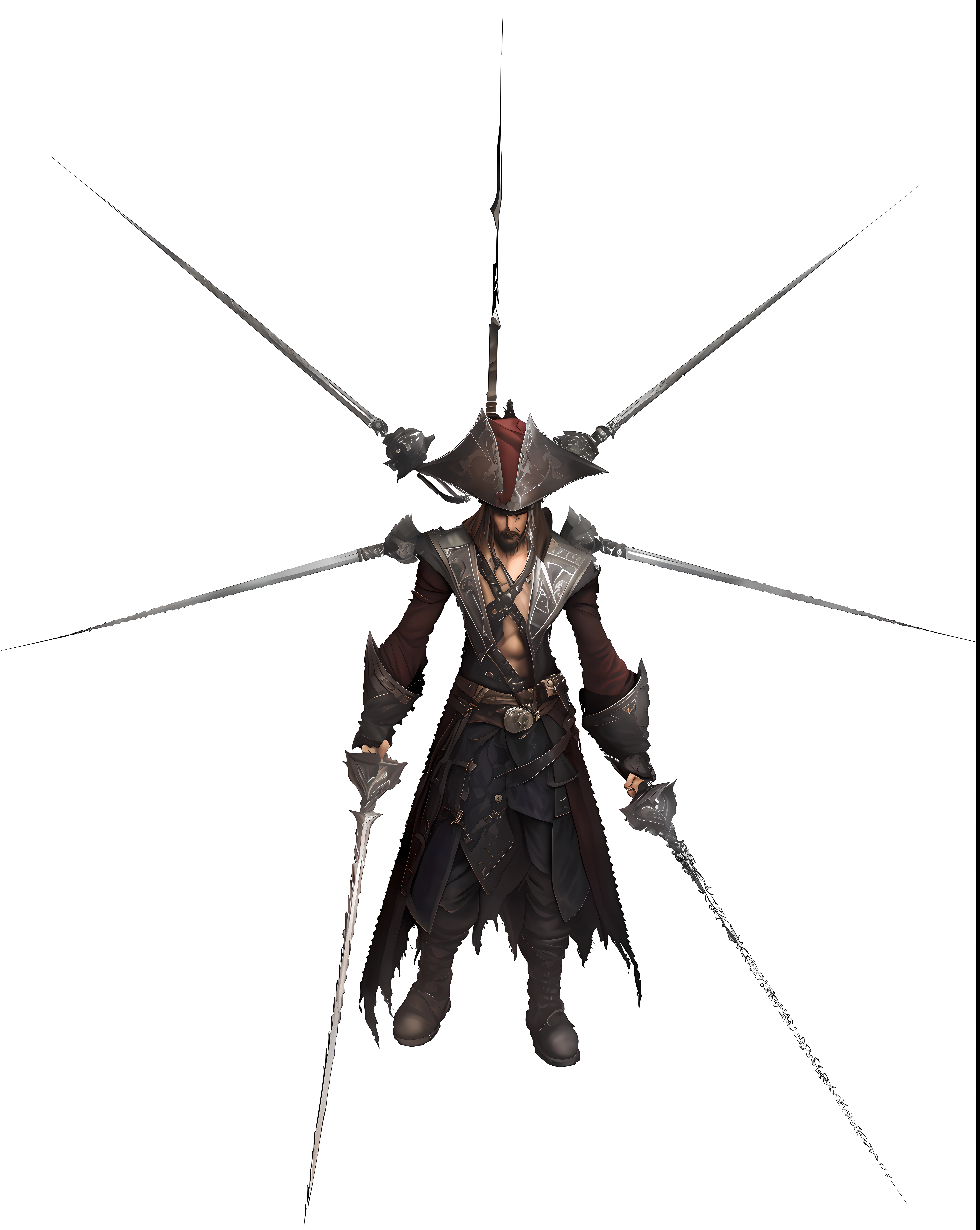 (8k, RAW photo, best quality, masterpiece: 1.2), (realistic, photorealistic: 1.37), pirate rpg game, pirate games, male pirates of the caribbean, pirate ship captain, pirate with light long swords, rooupa sombira, wielding sabre long sword, adult male pirate, warcraft pirate, wielding twin swords, jrpg character, male necromancer, in leather shadow armor, dramatic sword-wielding pose, lineage zaken, cruel pirate killer, A closeup of a person with a sword and armor, Gungrave, wielding a long halberd, Image of an adult male warrior, Crono, wielding a decorated halberd, Tengri, JRPG character, wielding twin swords, male necromancer, in monster hunter armor, dramatic sword-wielding pose, RPG character, male warrior, mysterious face, nervous profile, pirate rpg, pirate of the caribbean, jack sparrow, jack sparrow face, captain jack sparrow, used overall, --auto --s2