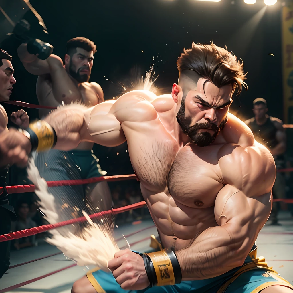 Strong man, muscles to sample with monkey head, in a fighting arena --auto --s2