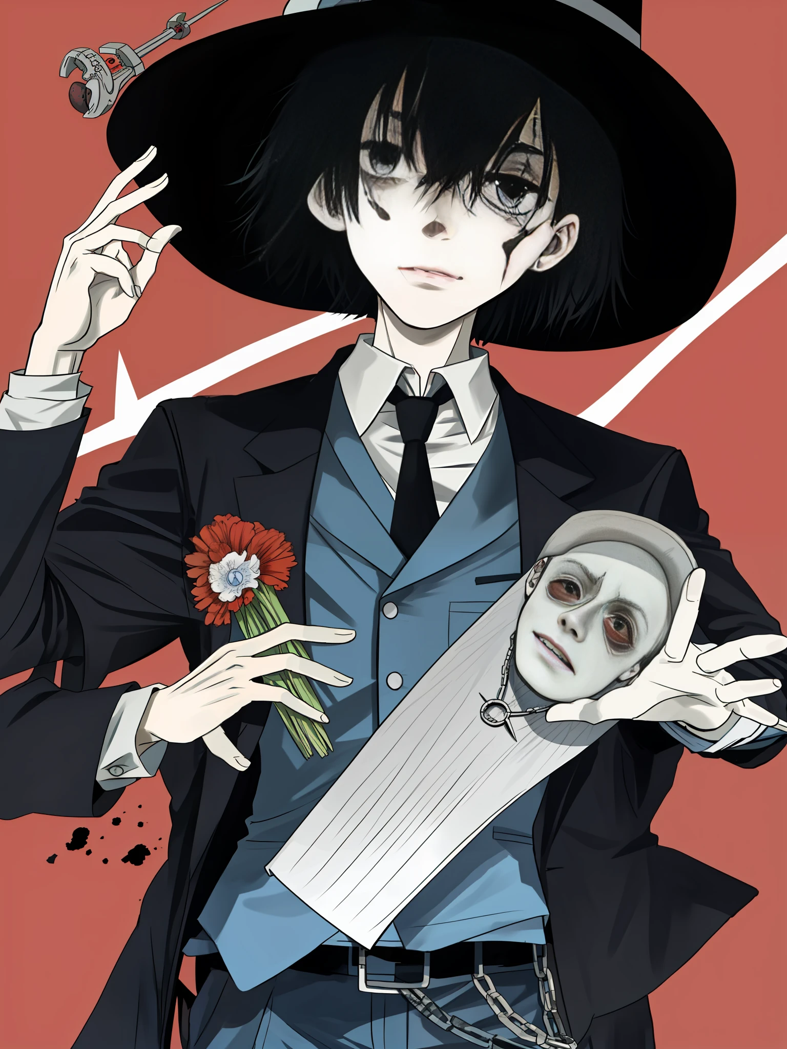 Dead man's face, short hair
