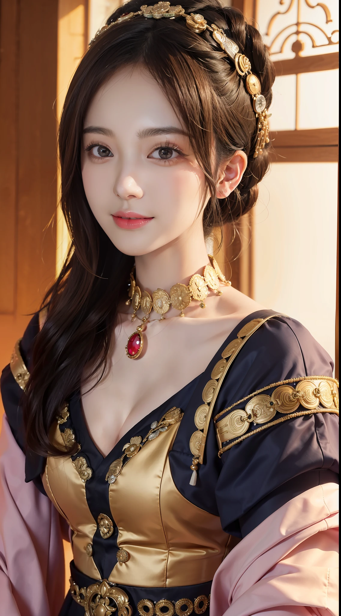 Masterpiece, Best Quality, Portrait of 1girl,Korean woman,(Masterpiece, Pretty person,Polluted smile),Virtual YouTube,Detailed skin texture, Detailed cloth texture, Beautifully detailed face, Masterpiece, Clavicle,
