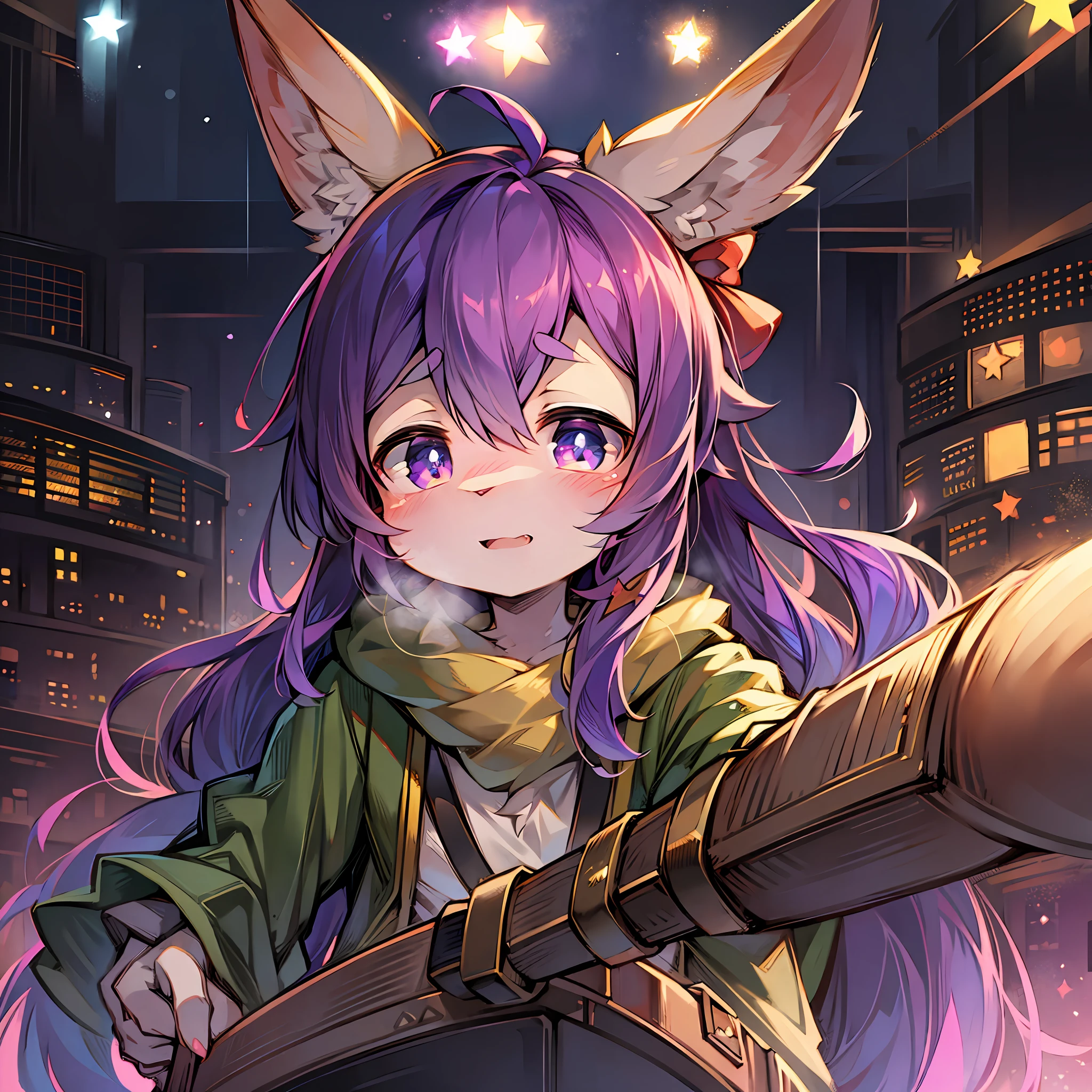 zackary911, by majmajor, by syuro, by dagasi, by wolfwithwing, by hanuvo, by tabhead, by zinfyu, by seraziel, (by dagasi:1.1), BREAK,masterpiece, highres, 8k, detailed background, high quality, BREAK, Sing, BREAK,((khaki fur,deep purple hair,star shape pupil, colorful eyes, rabbit ears, fluffy, detailed fur)) fur,BREAK, indoor, Concert,  electronic big screen, BREAK,female,pink dress, big bow,spotlight, colorful stars