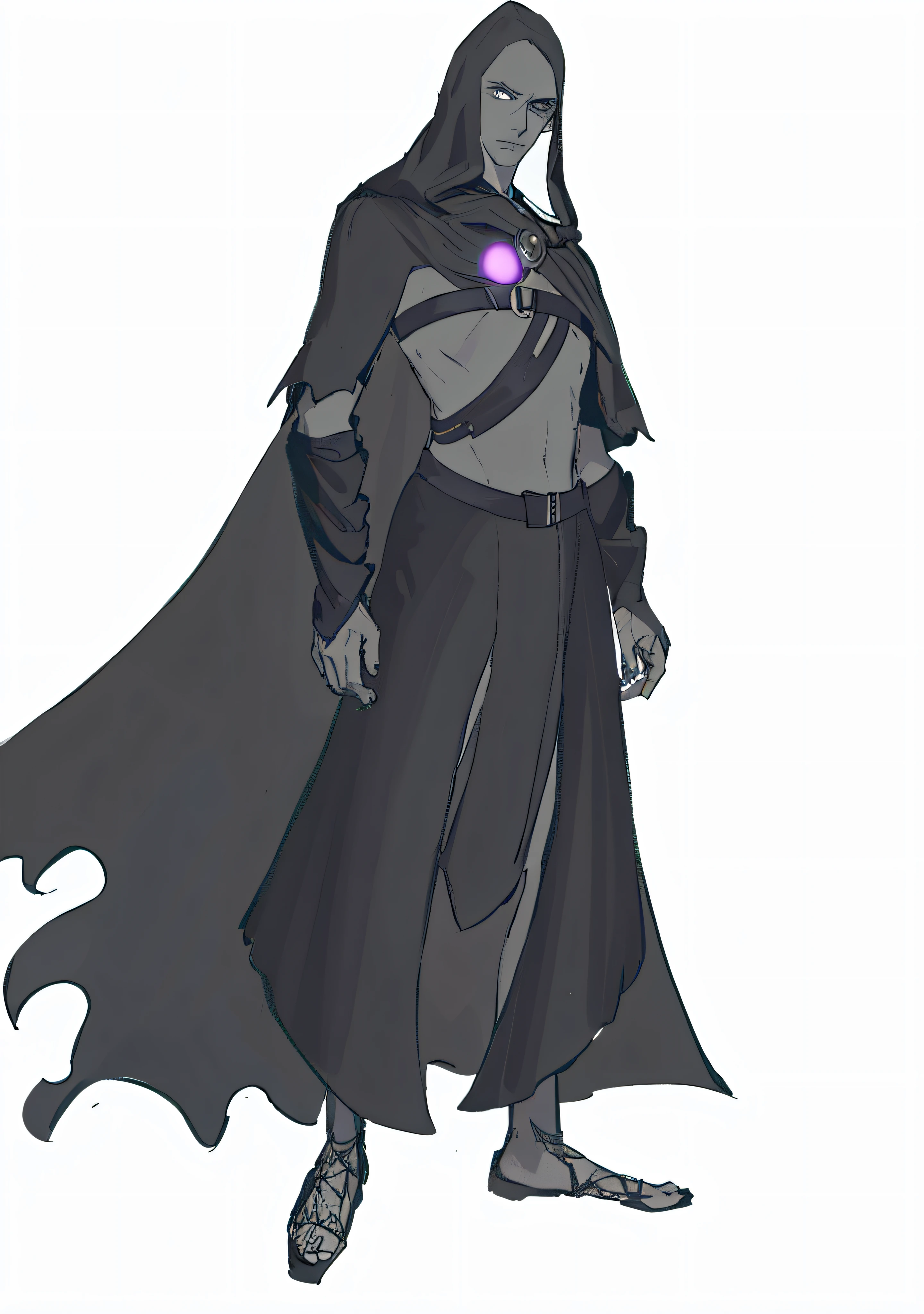 A man in a cape and hoodie, dark cloak necromancer, full body pose, male, full body concept, dark cloak, vanta black cloak, young shadow mage male, black cloak from neck to ankle, new costume concept design, rich details
